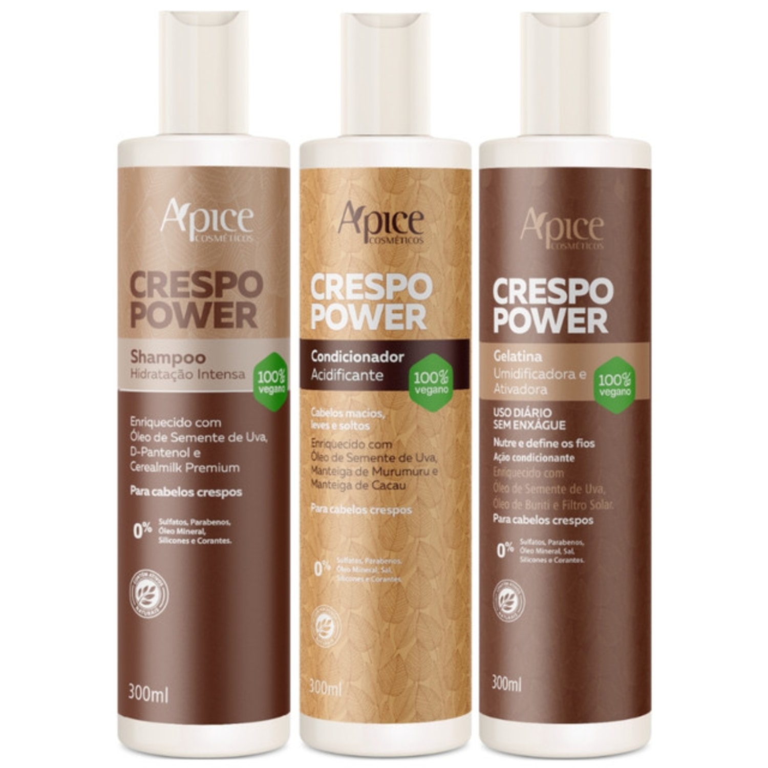 Kit Apse Crespo Power Shampoo + Condicionador + Gelatina Umidificadora Ativadora Cabelo Vegano