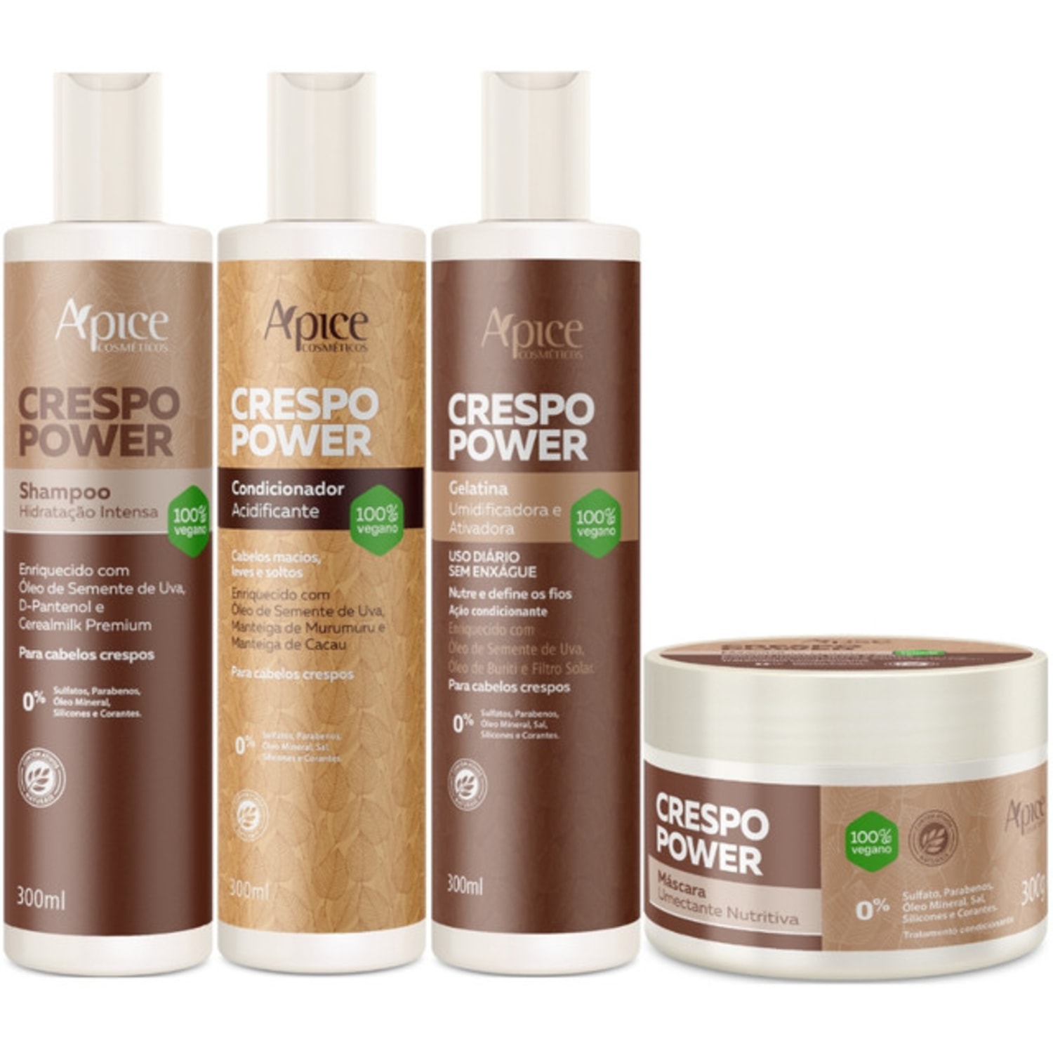 Kit Apse Crespo Power Shampoo Condicionador Mascara Gelatina Ativadora Completo Vegano