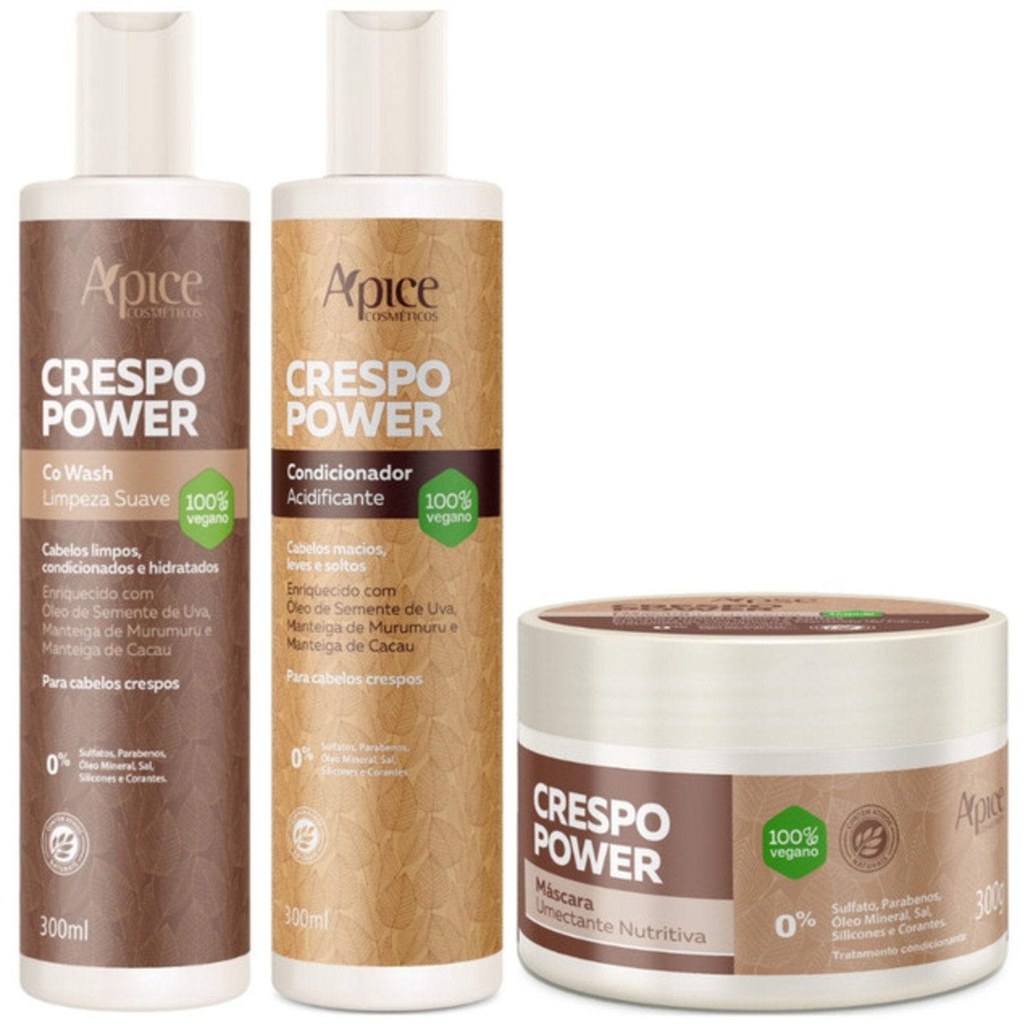 Kit Apse Crespo Power Co Wash + Condicionador + Mascara Umectante Nutritiva Cabelo Vegano