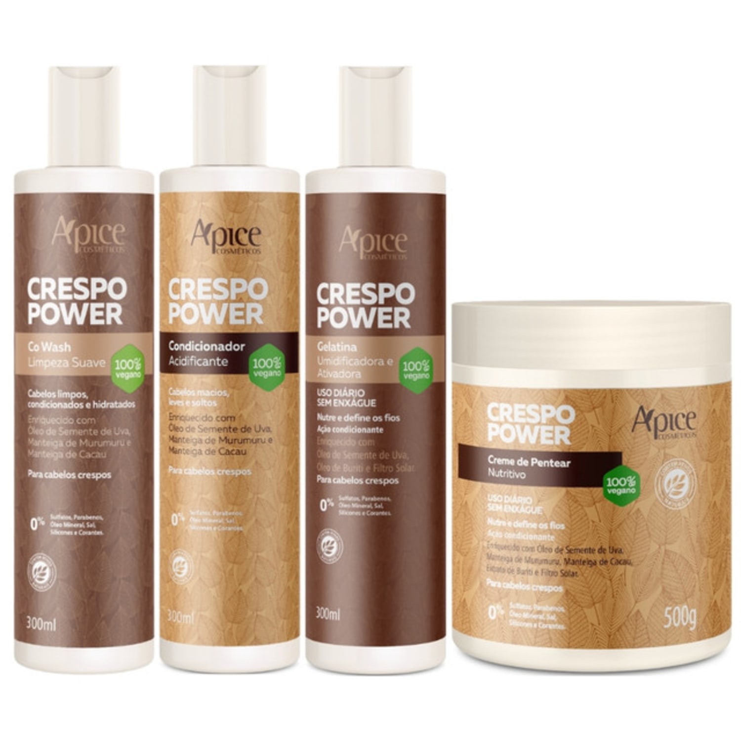 Kit Apse Crespo Power Co Wash + Condicionador + Gelatina + Creme De Pentear Nutritivo Cabelo Vegano
