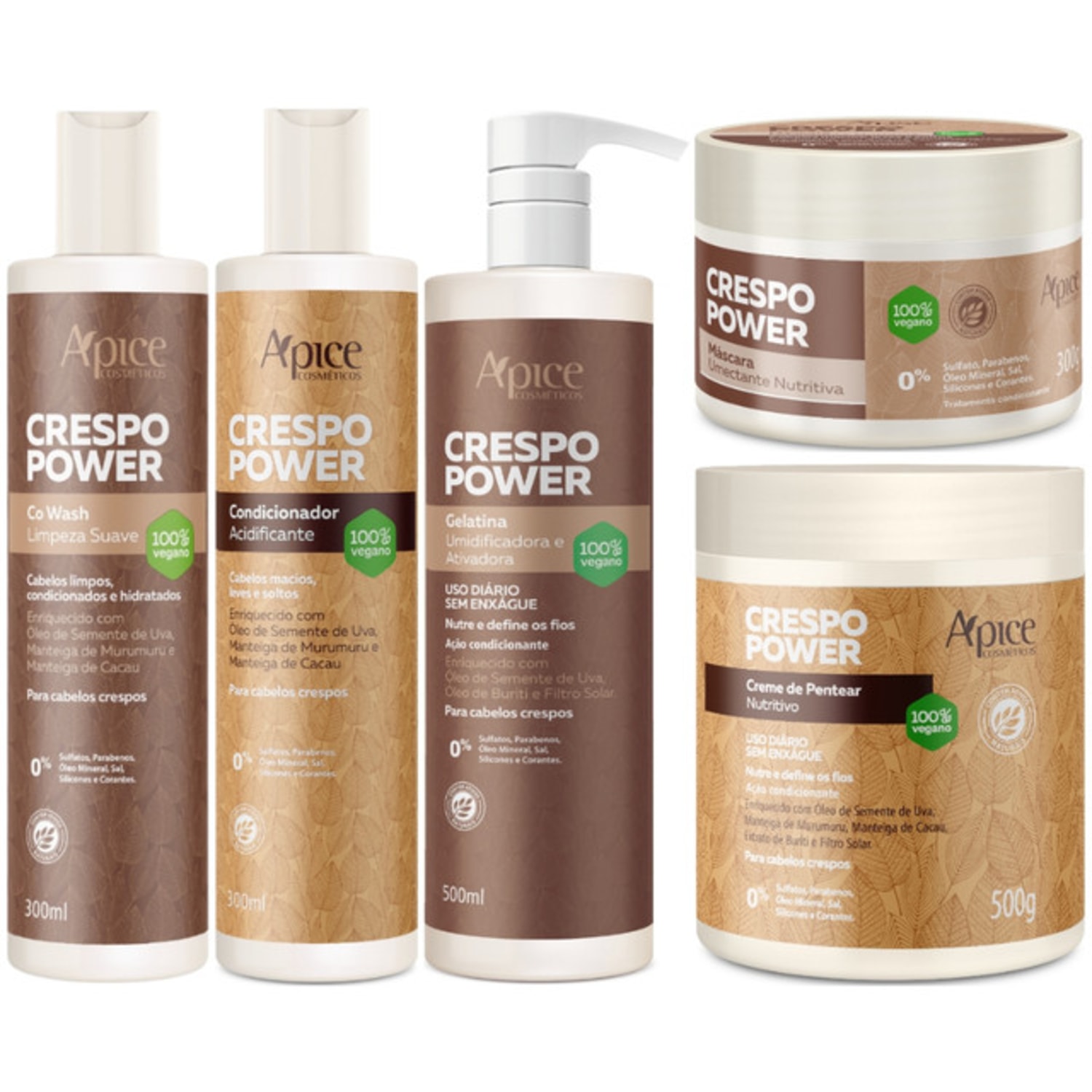 Kit Apse Crespo Power Linha Completo 5 Produtos C/ Co Wash Grande Cabelo Vegano Profissional
