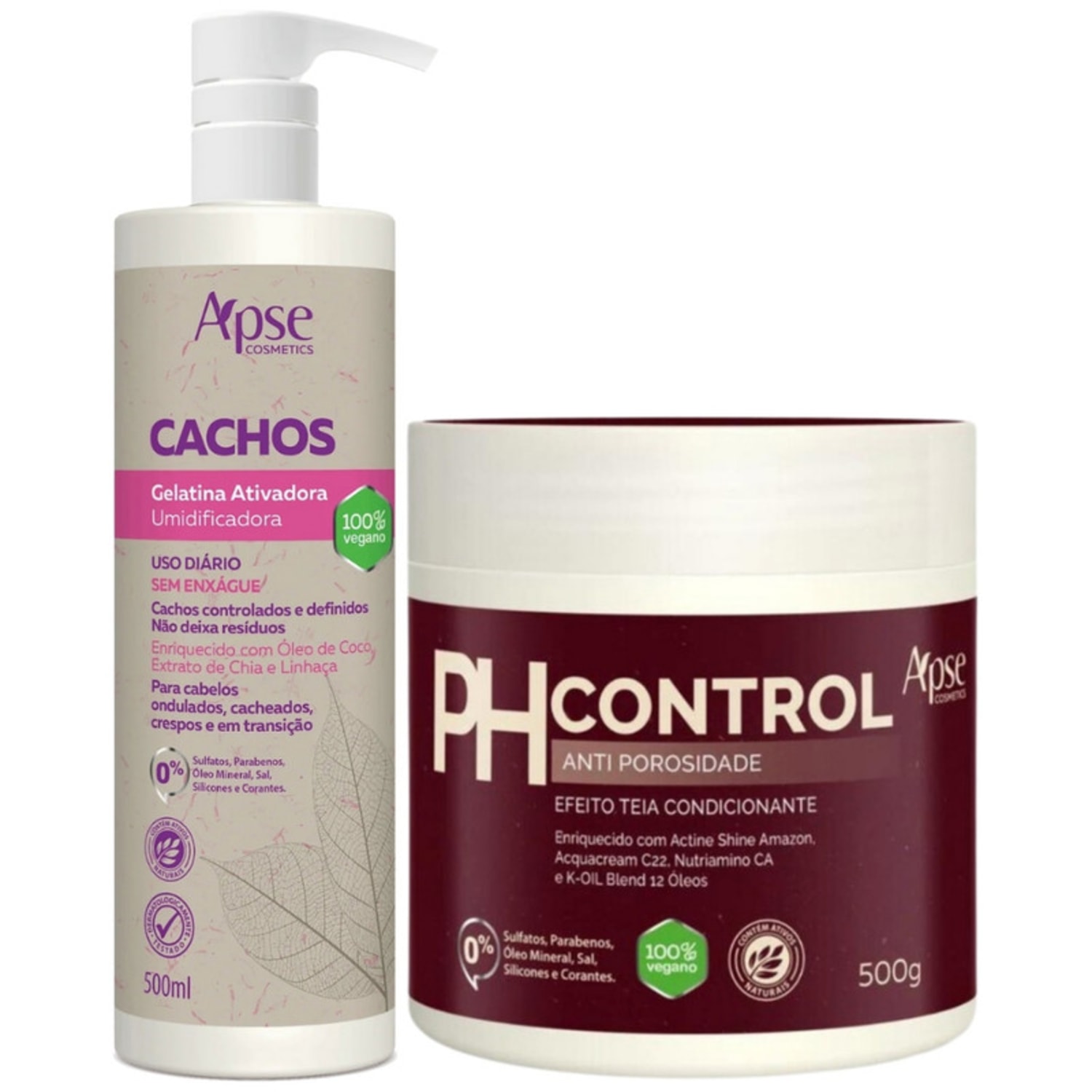 Kit Apse Cachos Anti Porosidade Gelatina Ativadora De Cachos Grande + Mascara Ph Control 500g