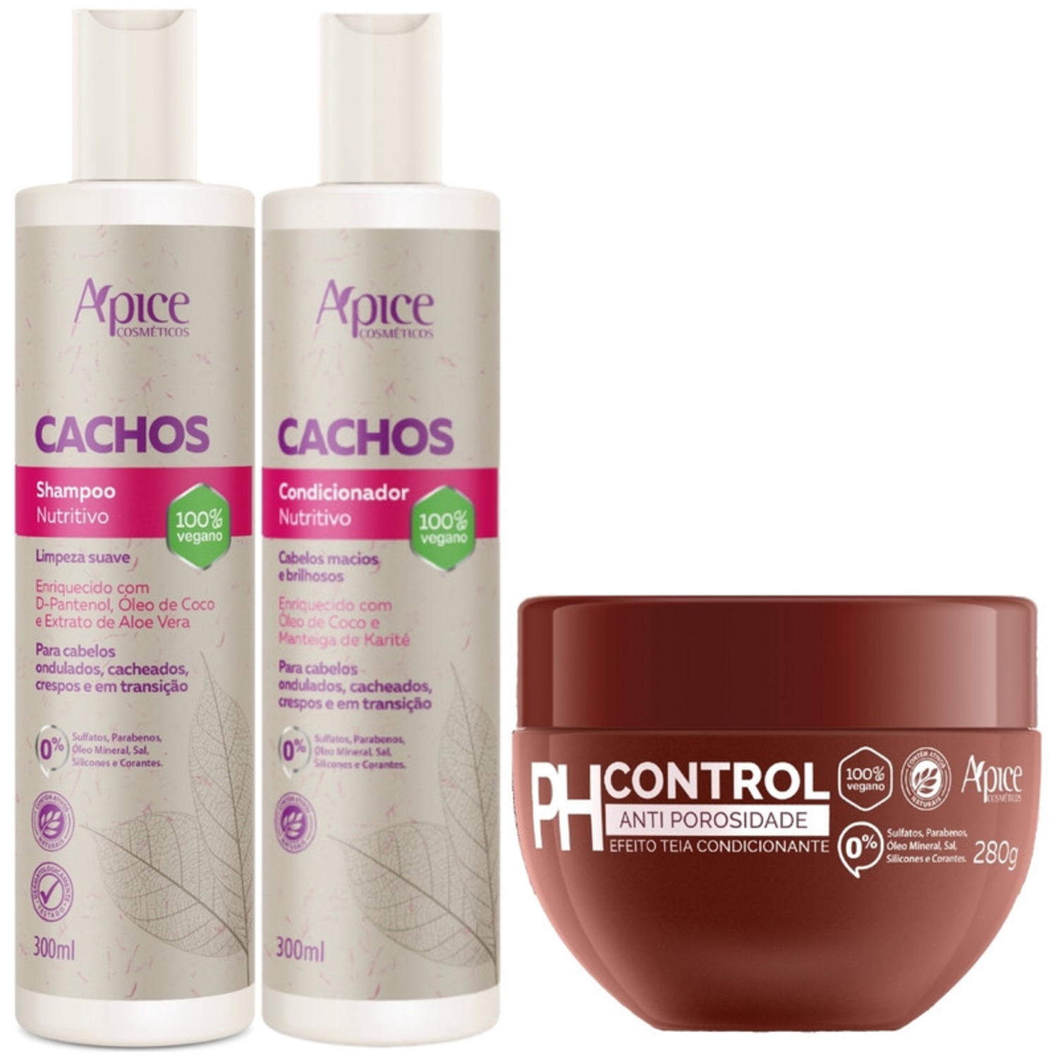 Kit Apse Cachos Anti Porosidade Shampoo + Condicionador + Mascara Ph Control 300g