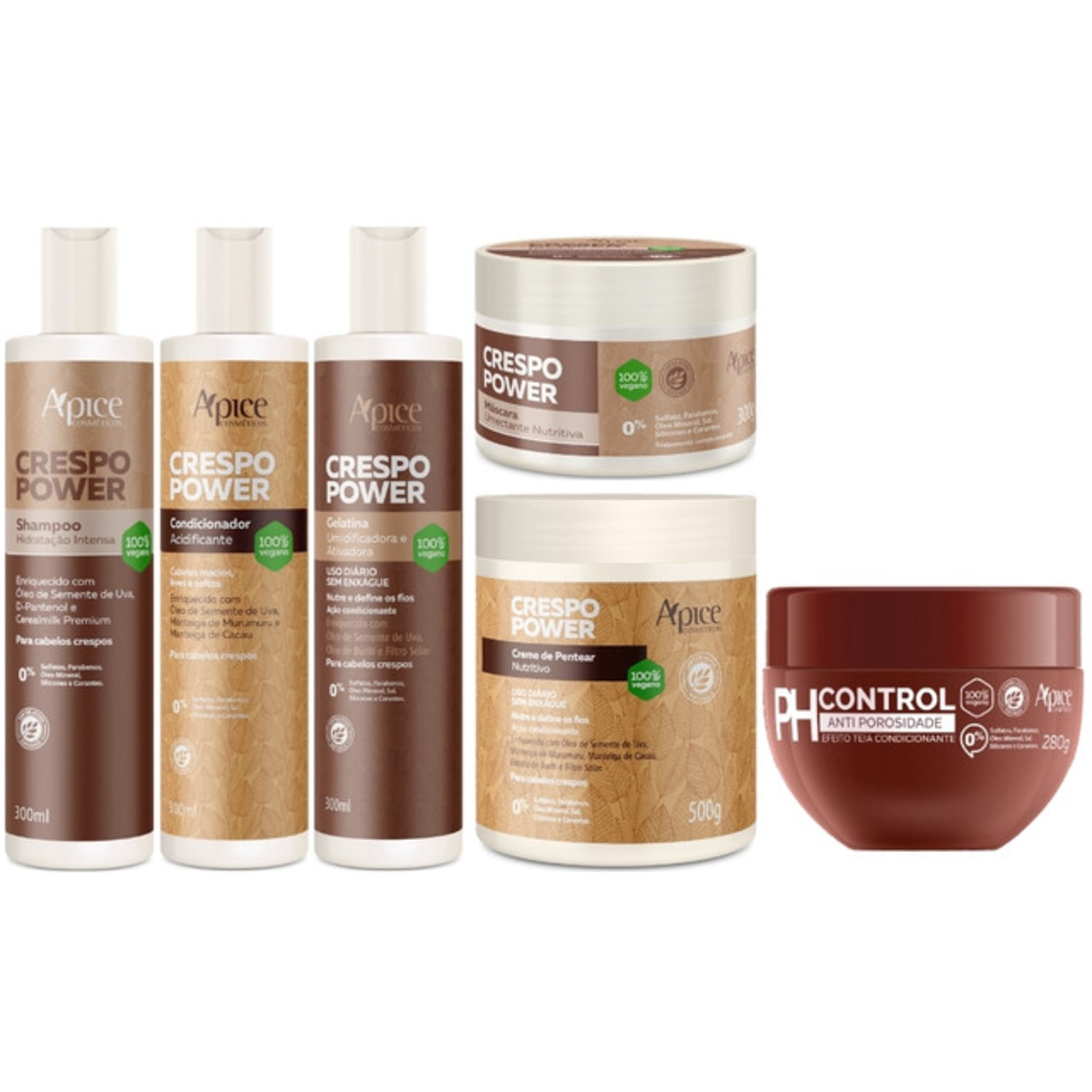 Kit Apse Crespo Power Anti Porosidade Tratamento Capilar Completo 6 Produtos Ph Control Vegano