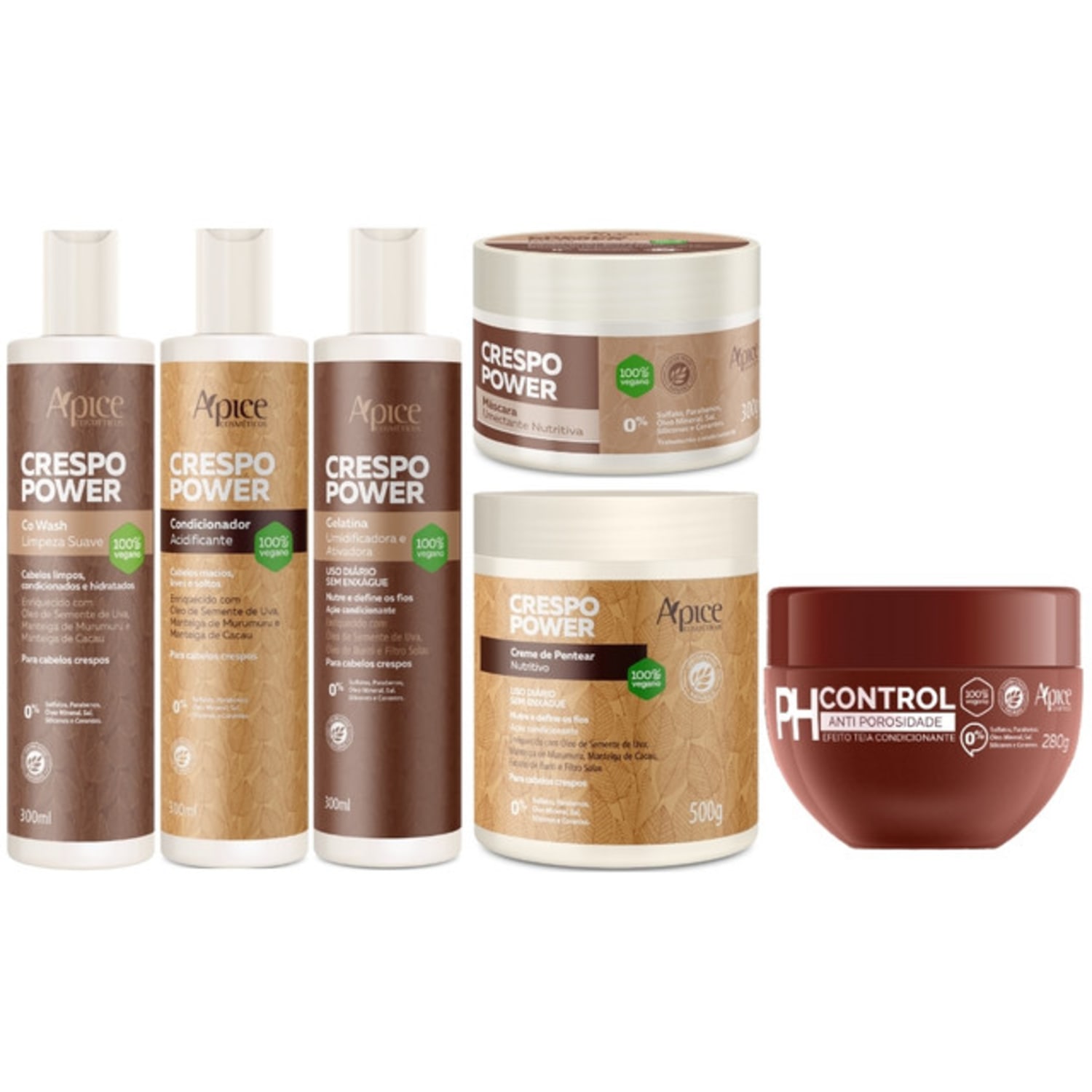 Kit Crespo Power Apse Tratamento Capilar Anti Porosidade Completo 6 Produtos Ph Control Vegano