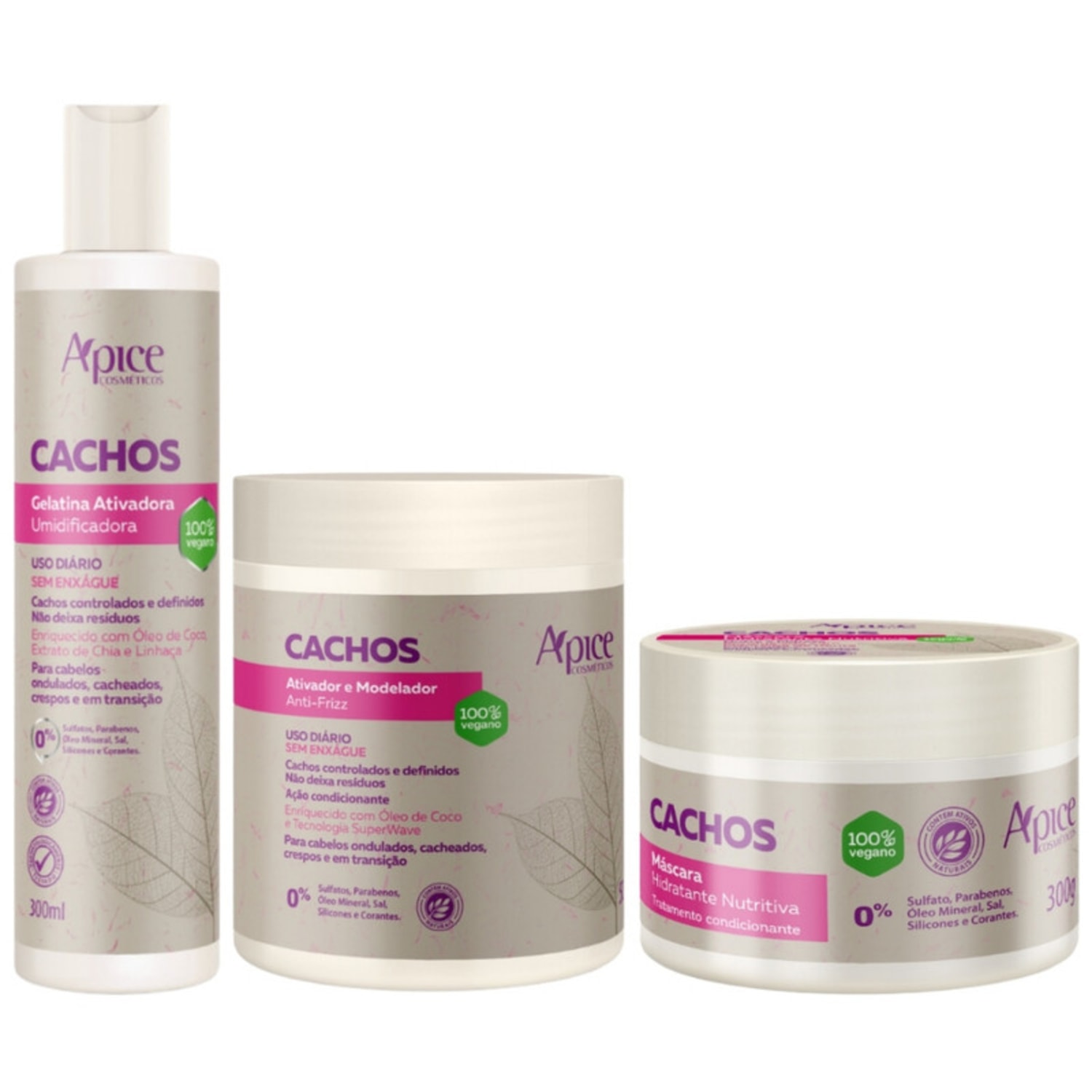 Kit Apse Cachos Completo Tratamento Capilar Ativador Mascara Hidratante E Gelatina Modeladora