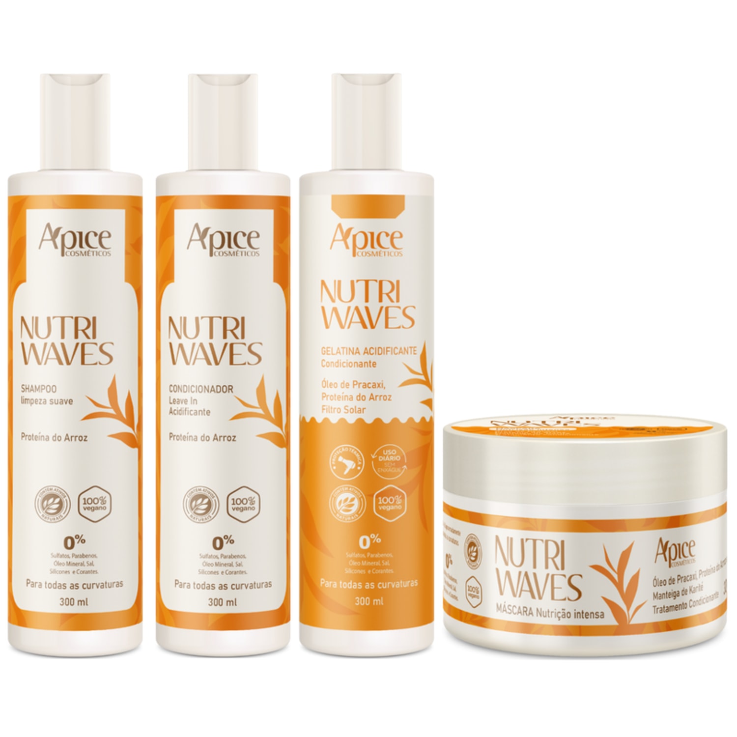 Kit Apse Apice Nutri Waves 4 Produtos Tratamento Completo Com Gelatina Acidificante Capilar Vegano