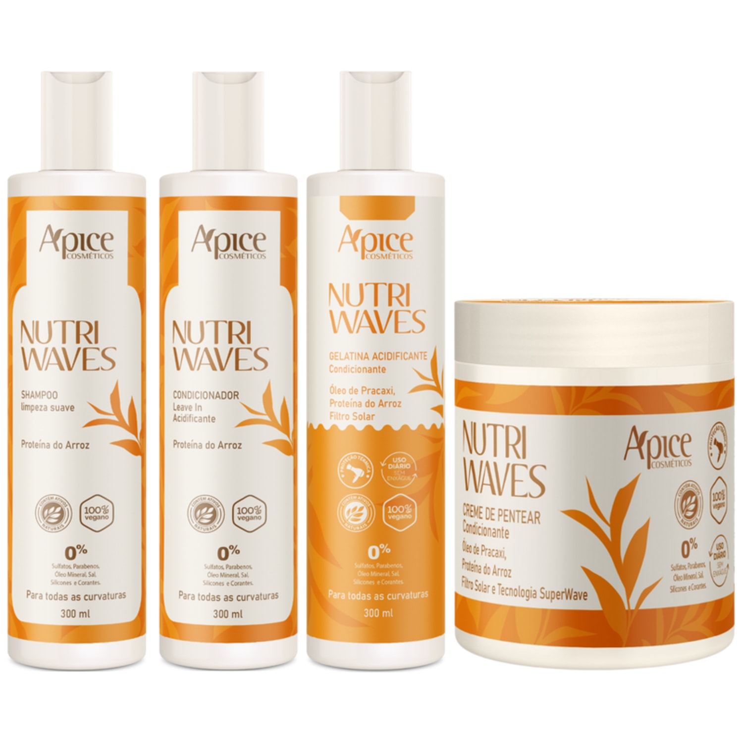 Kit Apse Apice Nutri Waves Tratamento Completo 4 Produtos Gelatina Acidificante E Creme De Pentear