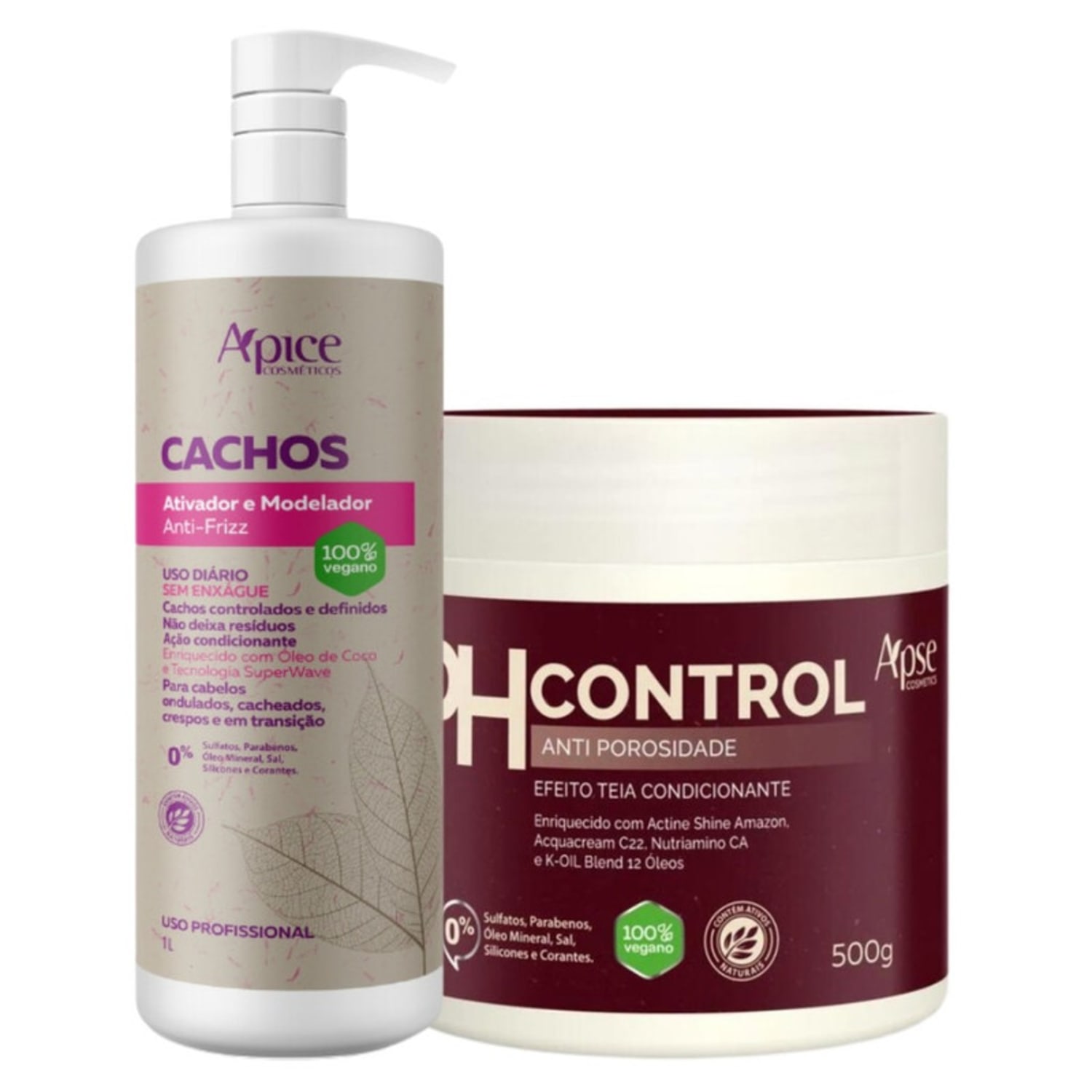 Kit Apse Cachos Anti Porosidade Creme Pentear Ativador De Cachos 1L + Mascara Ph Control 500g