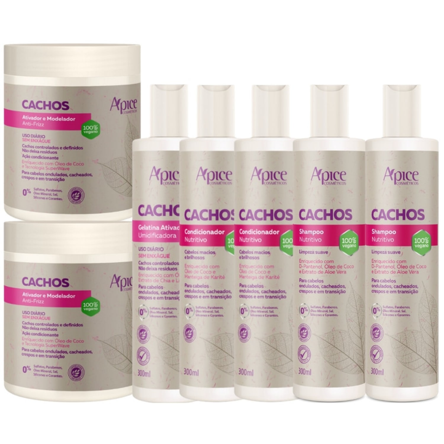 Kit Apice Cachos 2 Shampoo + 2 Condicionador + Gelatina + 2 Ativador Cachos Profissional Completo