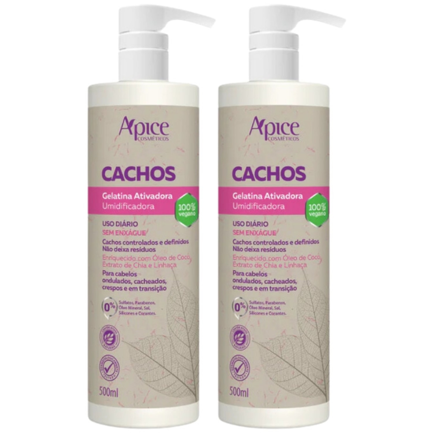 Kit 2 Gelatina Apse Apice Ativadora De Cachos Umidificadora Cabelos Cacheados Profissional 500ml