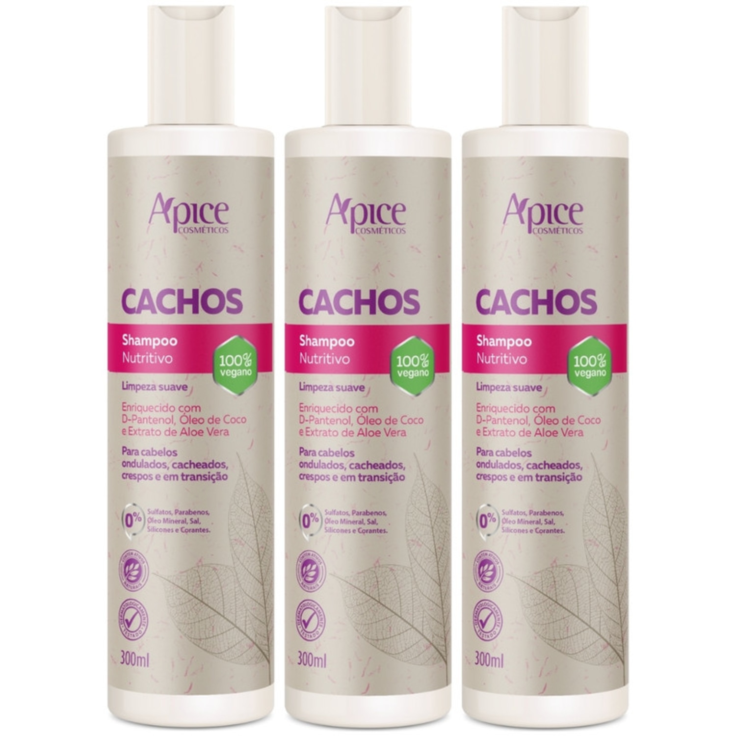 Kit 3 Shampoo Nutritivo Cachos Apse Apice Vegano Cabelo Sem Sulfato 300ml