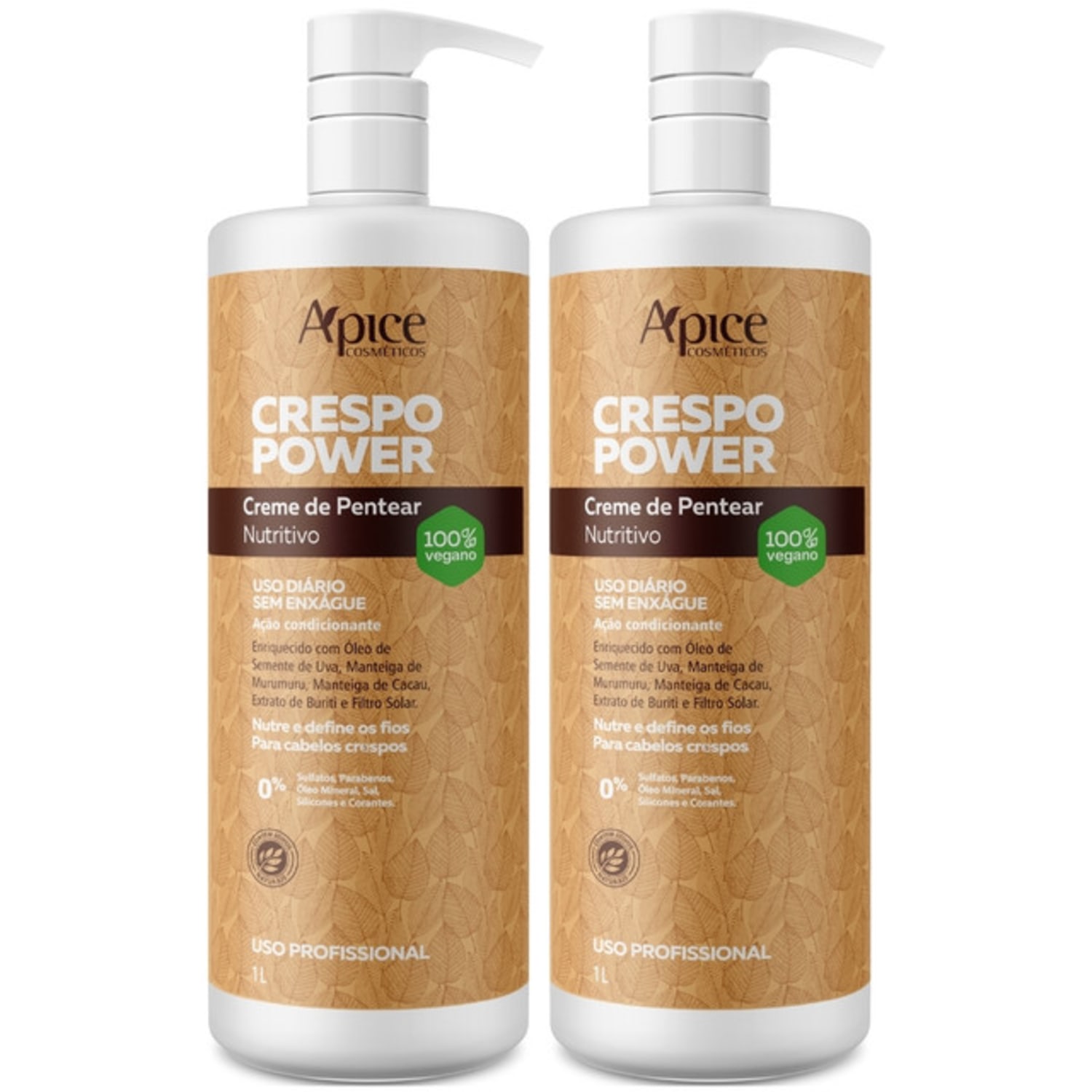 Kit 2 Creme De Pentear Nutritivo Apse Apice Crespo Power Vegano Profissional Uso Diario 1L