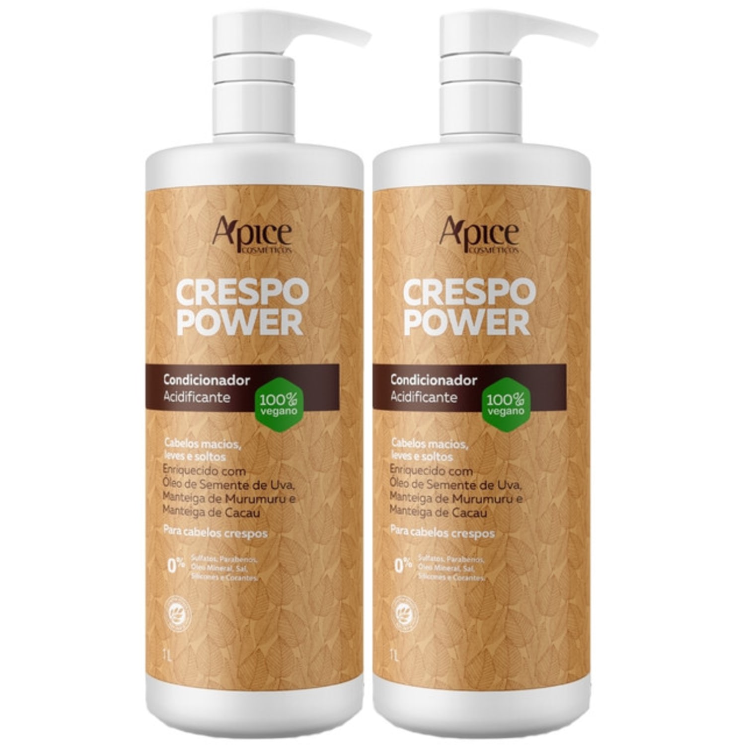 Kit 2 Condicionador Crespo Power Apice Apse Hidratação Cabelo Profissional Limpeza Suave Vegano 1L