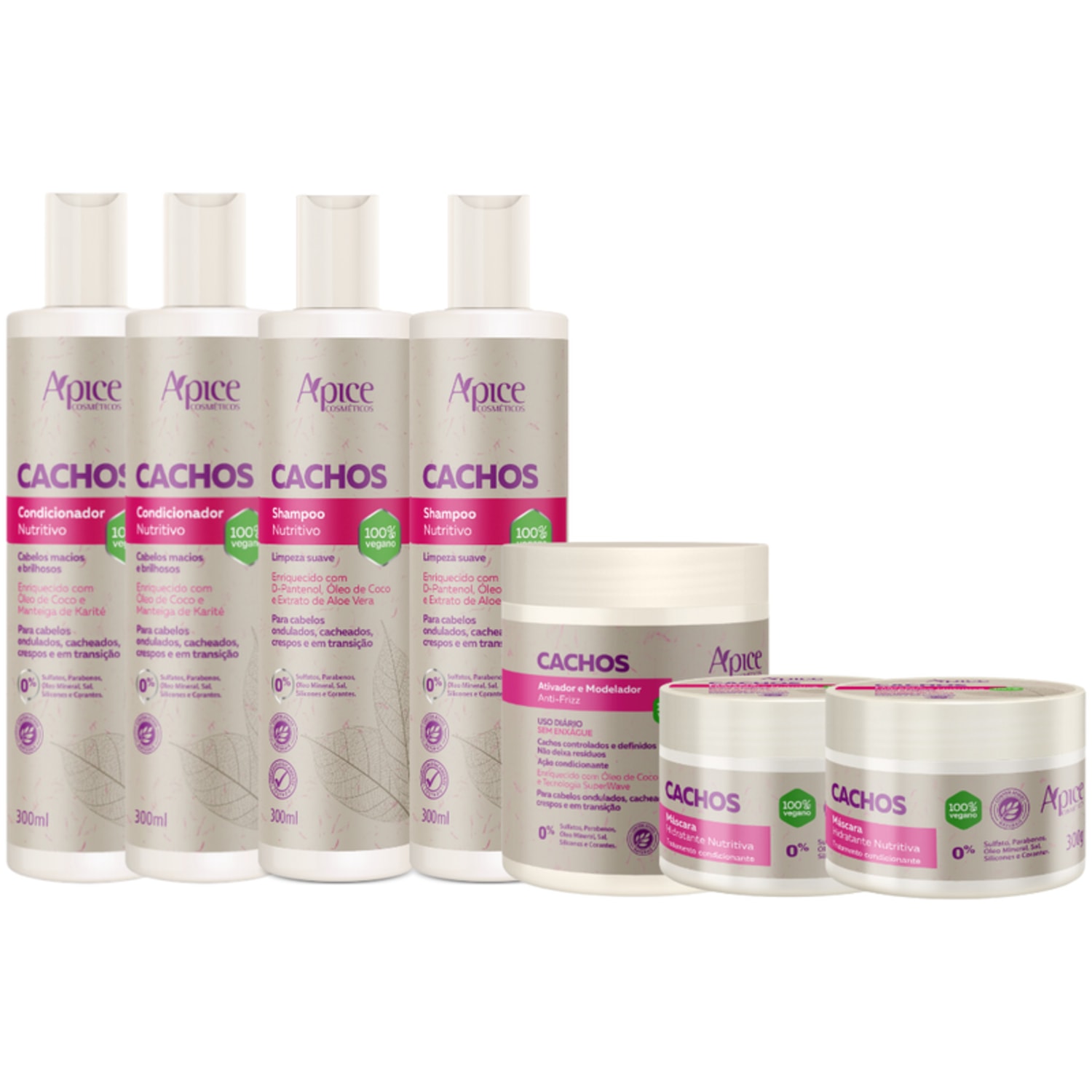 Kit Apse Cachos Linha Tratamento Capilar Vegano 7 Produtos Apice