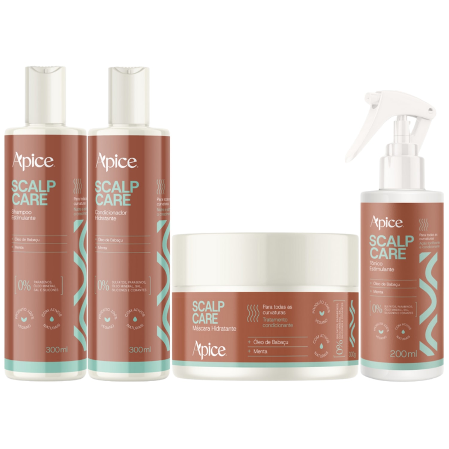 Kit Shampoo + Condicionador + Mascara + Tonico Scalp Care Apice Tratamento Estimulante Vegano