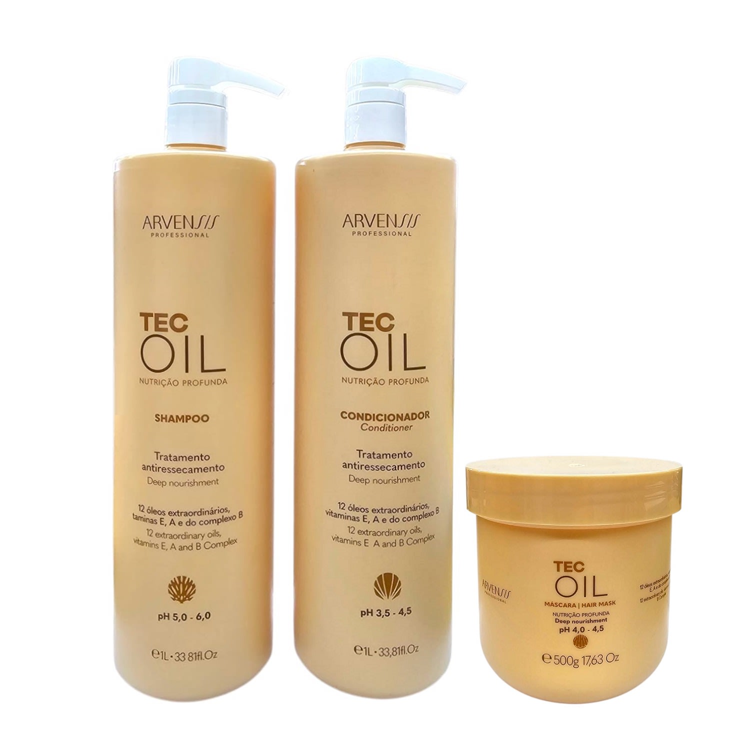 Arvensis Tec Oil - Shampoo 1L + Condicionador 1L + Máscara 500g