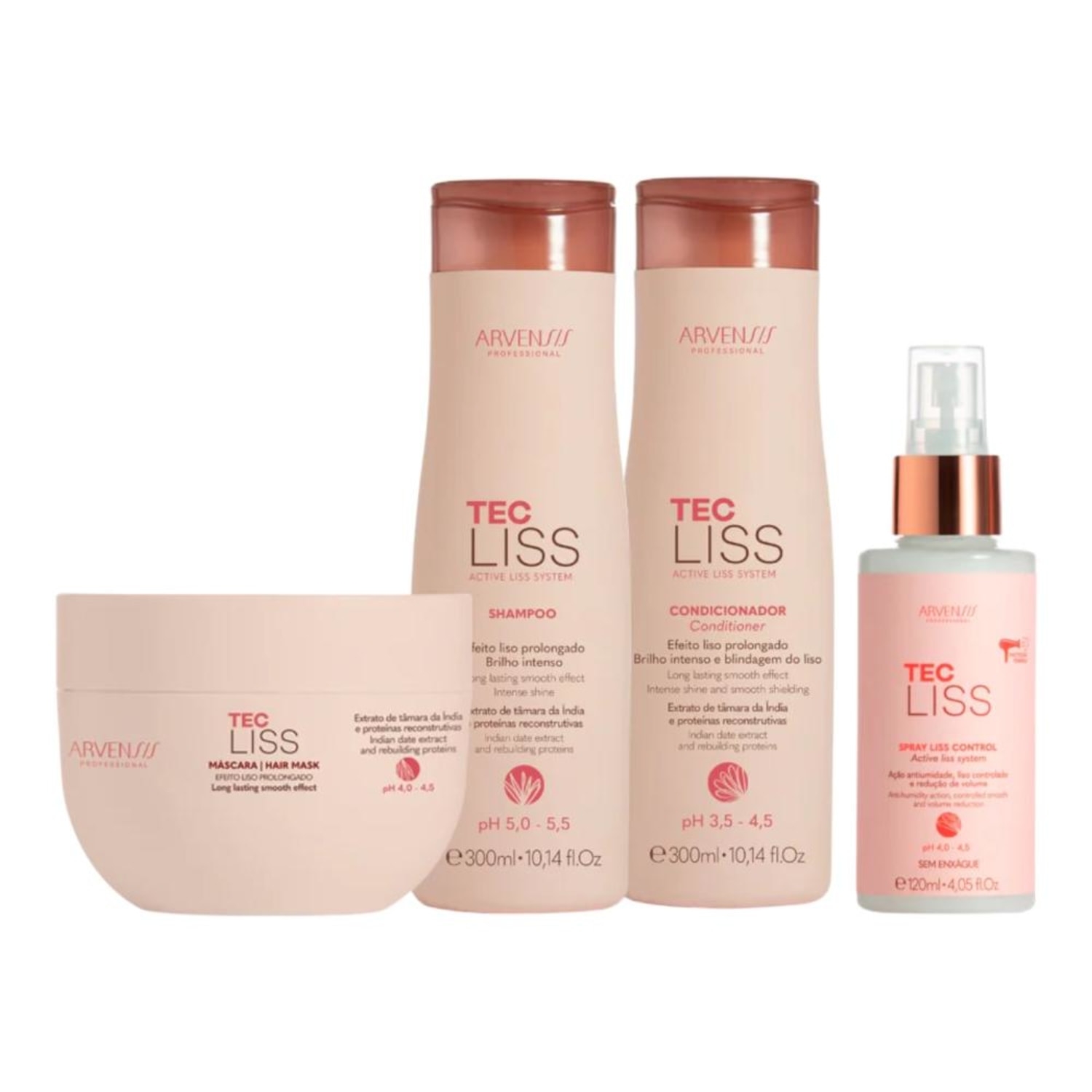 Kit Arvensis Tec Liss - Shampoo + Condicionador + Máscara + Finalizador