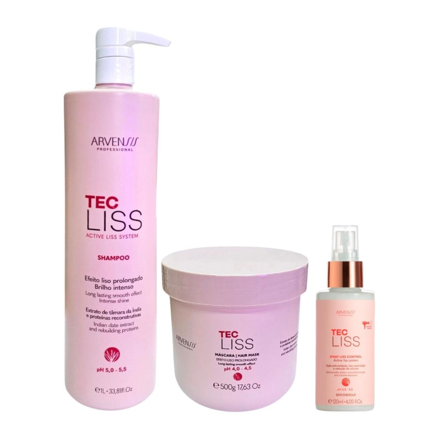 Kit Arvensis Tec Liss - Shampoo 1000ml + Máscara 500g + Finalizador 120ml