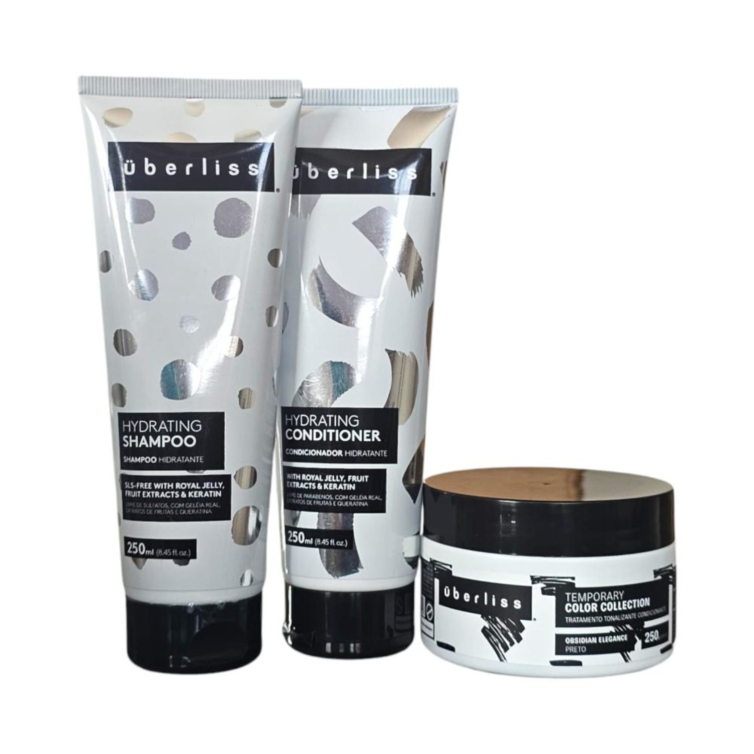 Kit Avlon Uberliss Hydrating - Shampoo 250ml + Condicionador 250ml + Máscara Temporary Obsidian Elegance 250g