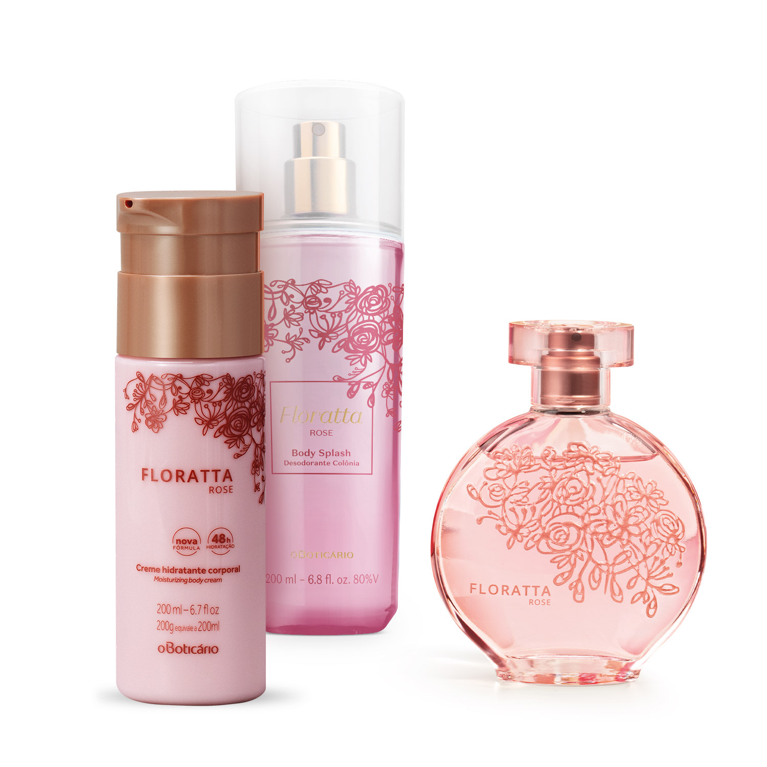 Combo Presente Floratta Rose: Desodorante Colônia 75ml + Creme Corporal 200ml + Body Splash 200ml > Combo Presente Floratta Rose: Desodorante Colônia 75ml + Creme Corporal 200ml + Body Splash 200ml