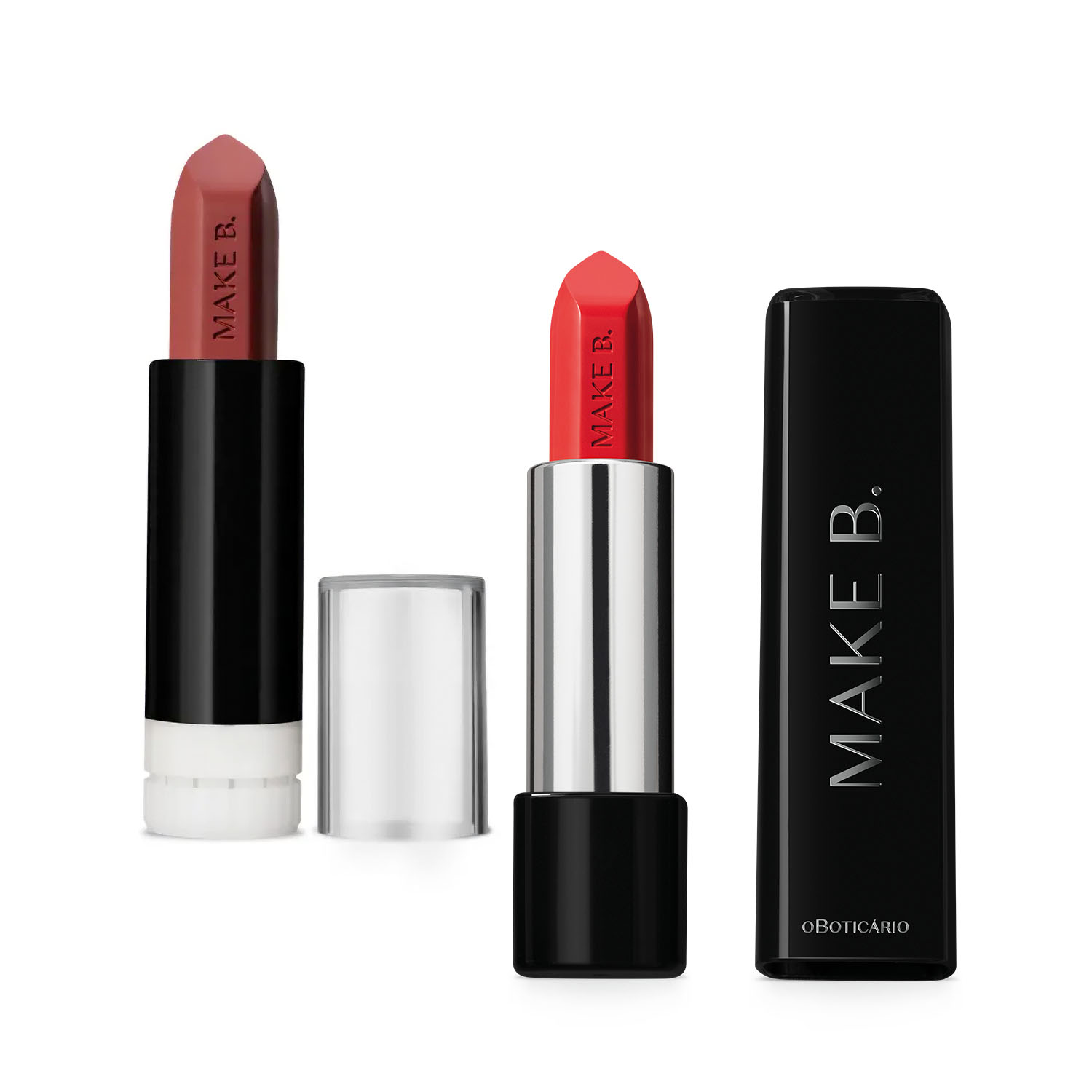 Combo Make B.: Batom Cremoso Vermelho Watermelon 3,6g + Refil Batom Mate Marrom Hot Brown 4g > Combo Make B.: Batom Cremoso Vermelho Watermelon 3,6g + Refil Batom Mate Marrom Hot Brown 4g
