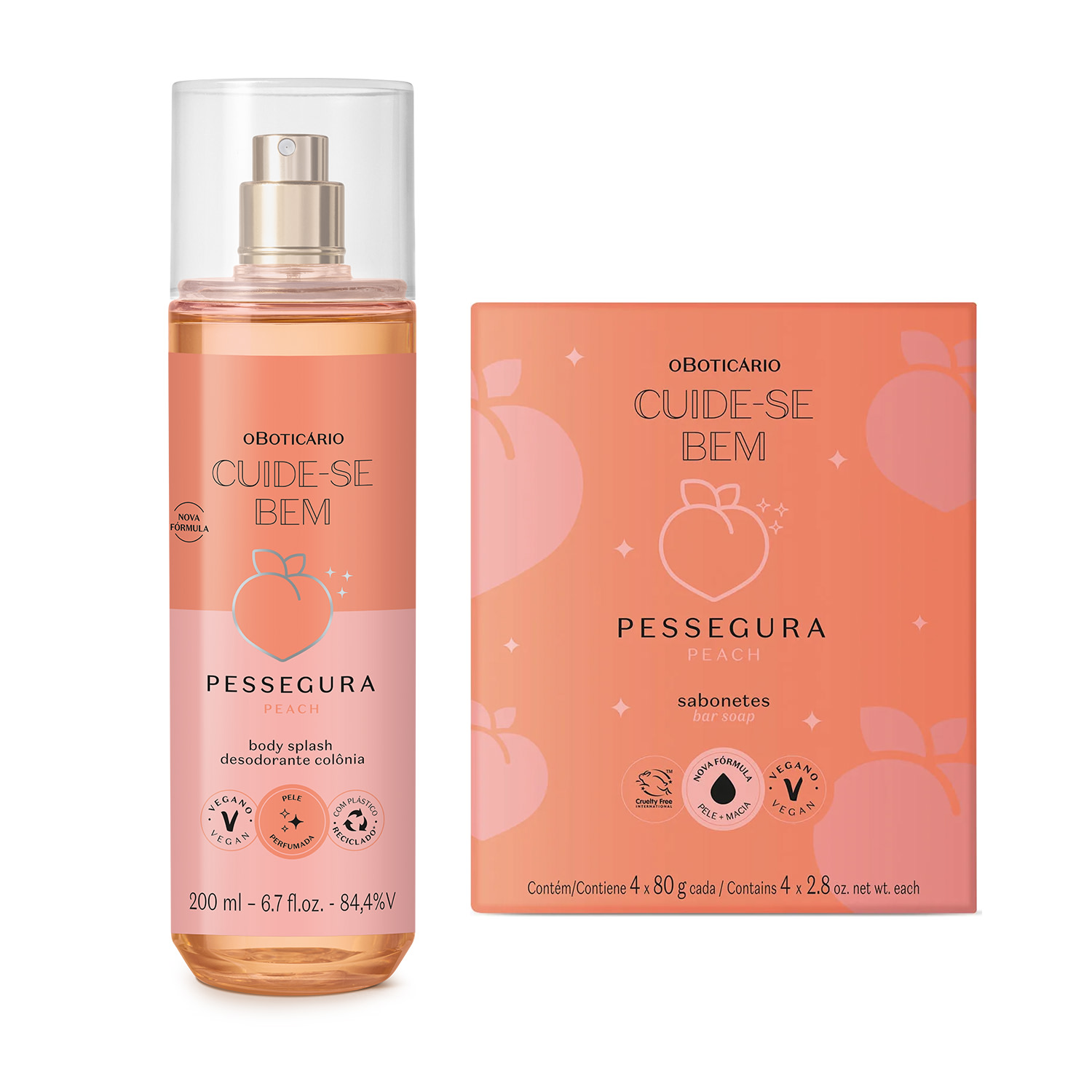 Combo Cuide-se Bem Pessegura: Body Splash 200ml + Sabonete em Barra 4x80g > Combo Cuide-se Bem Pessegura: Body Splash 200ml + Sabonete em Barra 4x80g