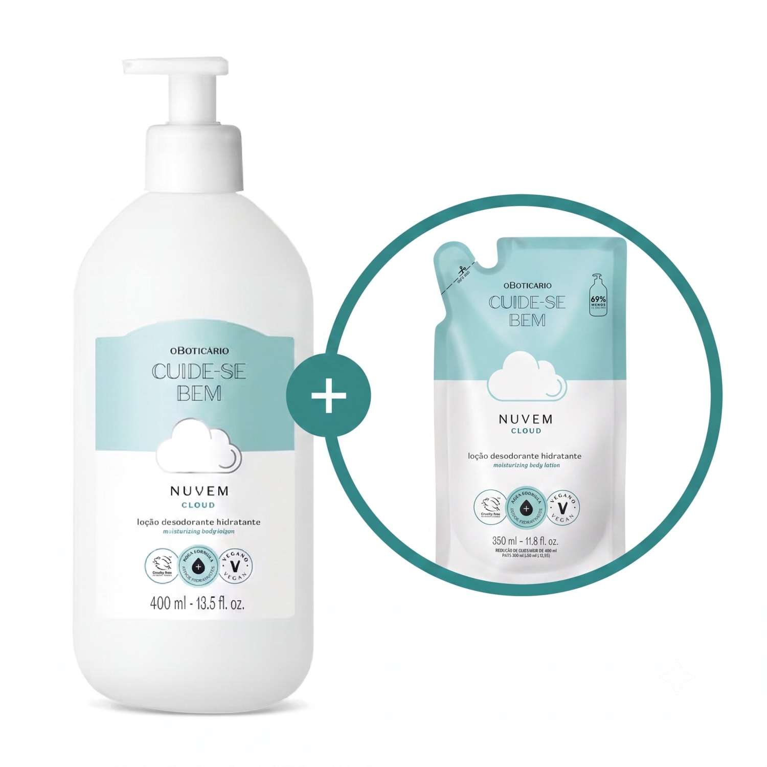 Combo Cuide-se Bem Nuvem: Loção Corporal 400ml + Refil 350ml