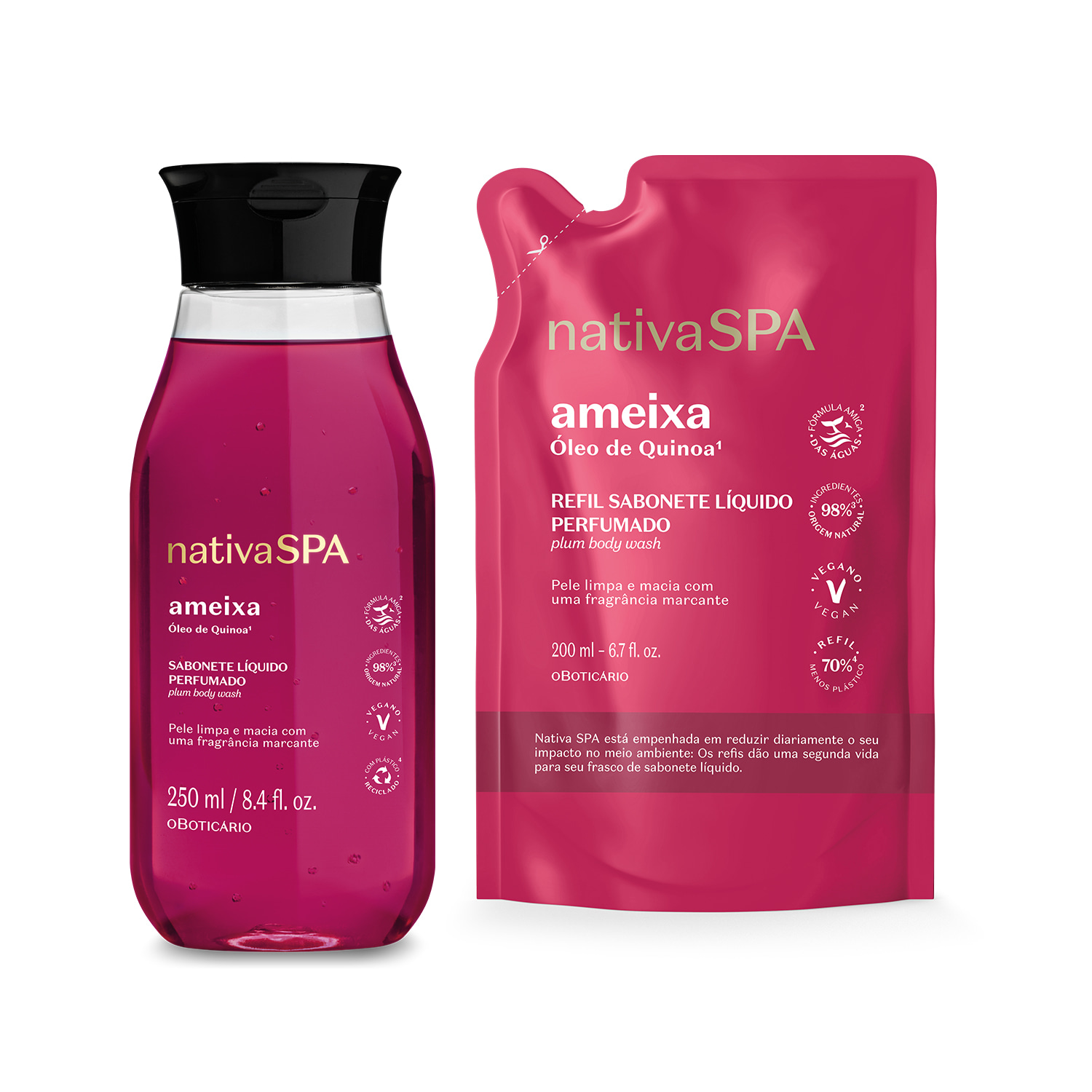 Combo Nativa Spa Ameixa: Sabonete Líquido Perfumado 250ml + Refil 200ml