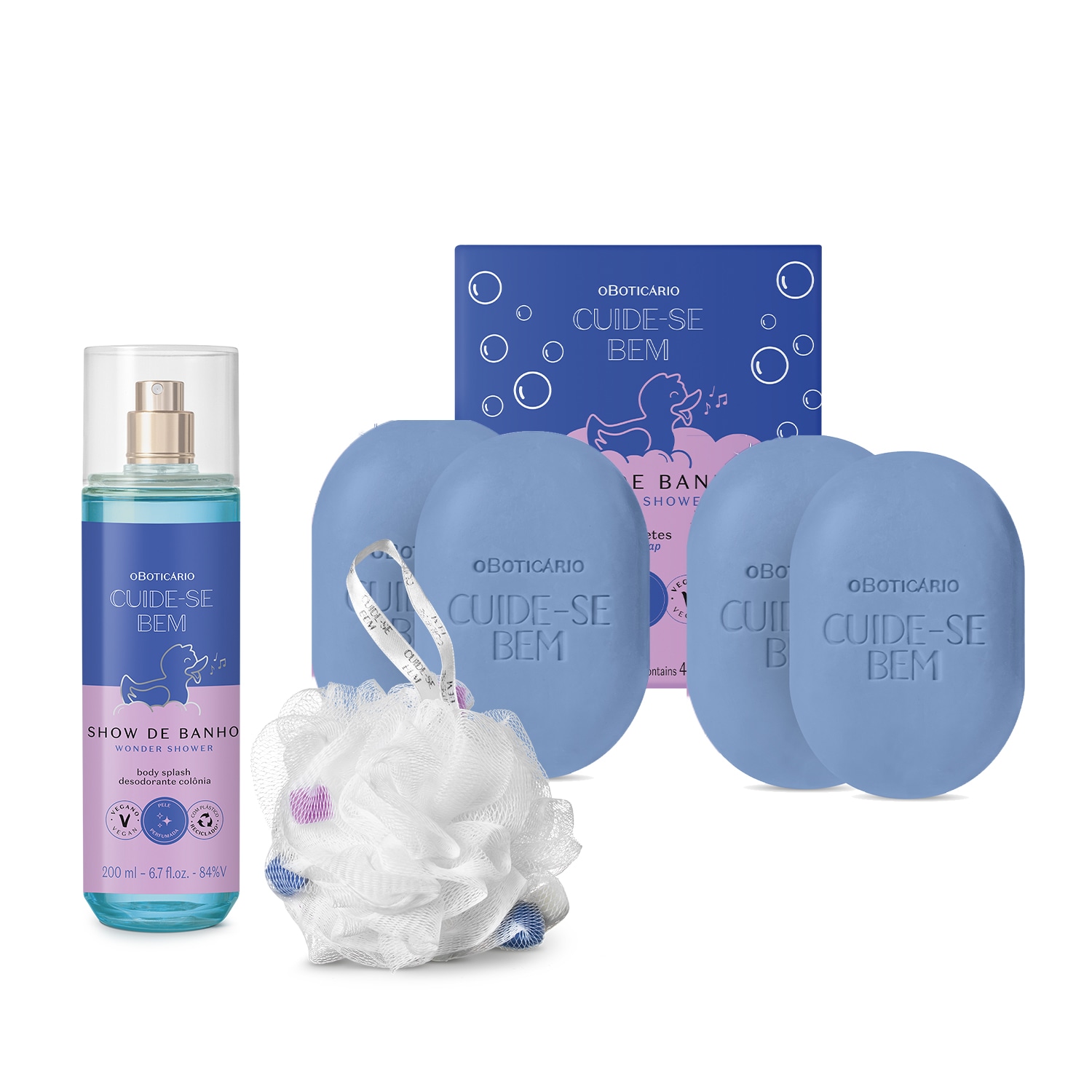 Combo Cuide-se Bem Show de Banho: Body Splash 200ml + Sabonetes em Barra 4x80g + Esponja de Banho > Combo Cuide-se Bem Show de Banho: Body Splash 200ml + Sabonetes em Barra 4x80g + Esponja de Banho