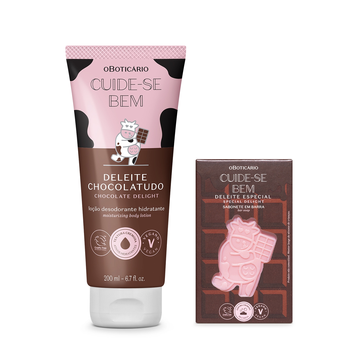 Combo Cuide-se Bem Deleite Chocolatudo: Loção Corporal 200ml + Sabonete em Barra 120g > Combo Cuide-se Bem Deleite Chocolatudo: Loção Corporal 200ml + Sabonete em Barra 120g
