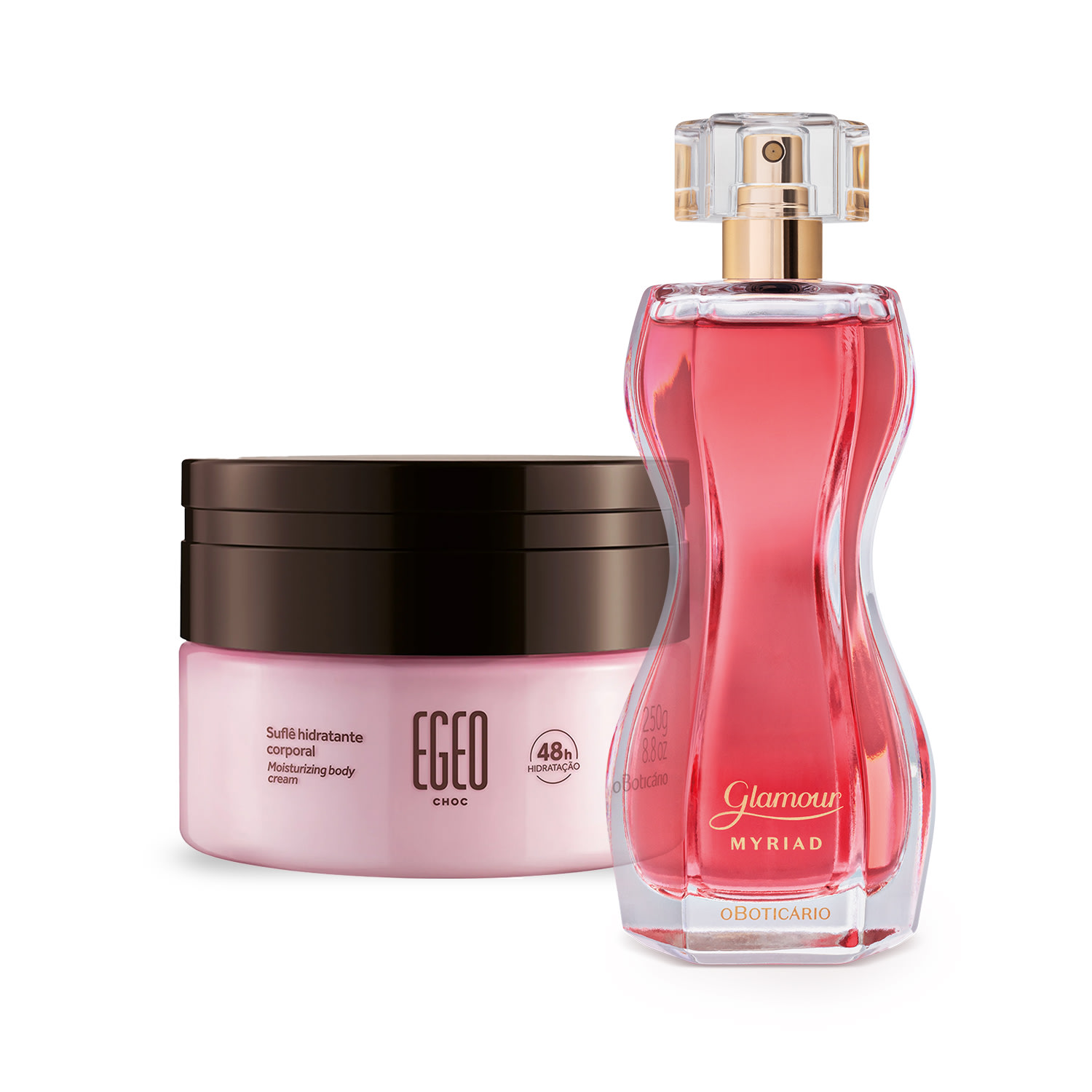 Combo Desodorante Colônia Glamour Myriad 75ml + Suflê Hidratante Desodorante Corporal Egeo Choc 250g > Combo Desodorante Colônia Glamour Myriad 75ml + Suflê Hidratante Desodorante Corporal Egeo Choc 250g