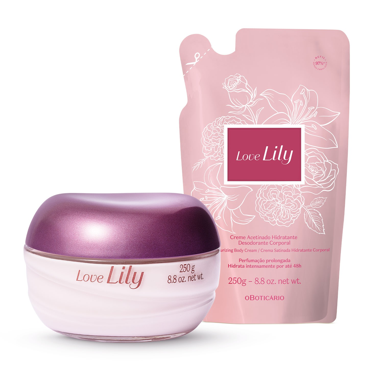 Combo Love Lily: Creme Acetinado Corporal 250g + Refil 250g > Combo Love Lily: Creme Acetinado Corporal 250g + Refil 250g
