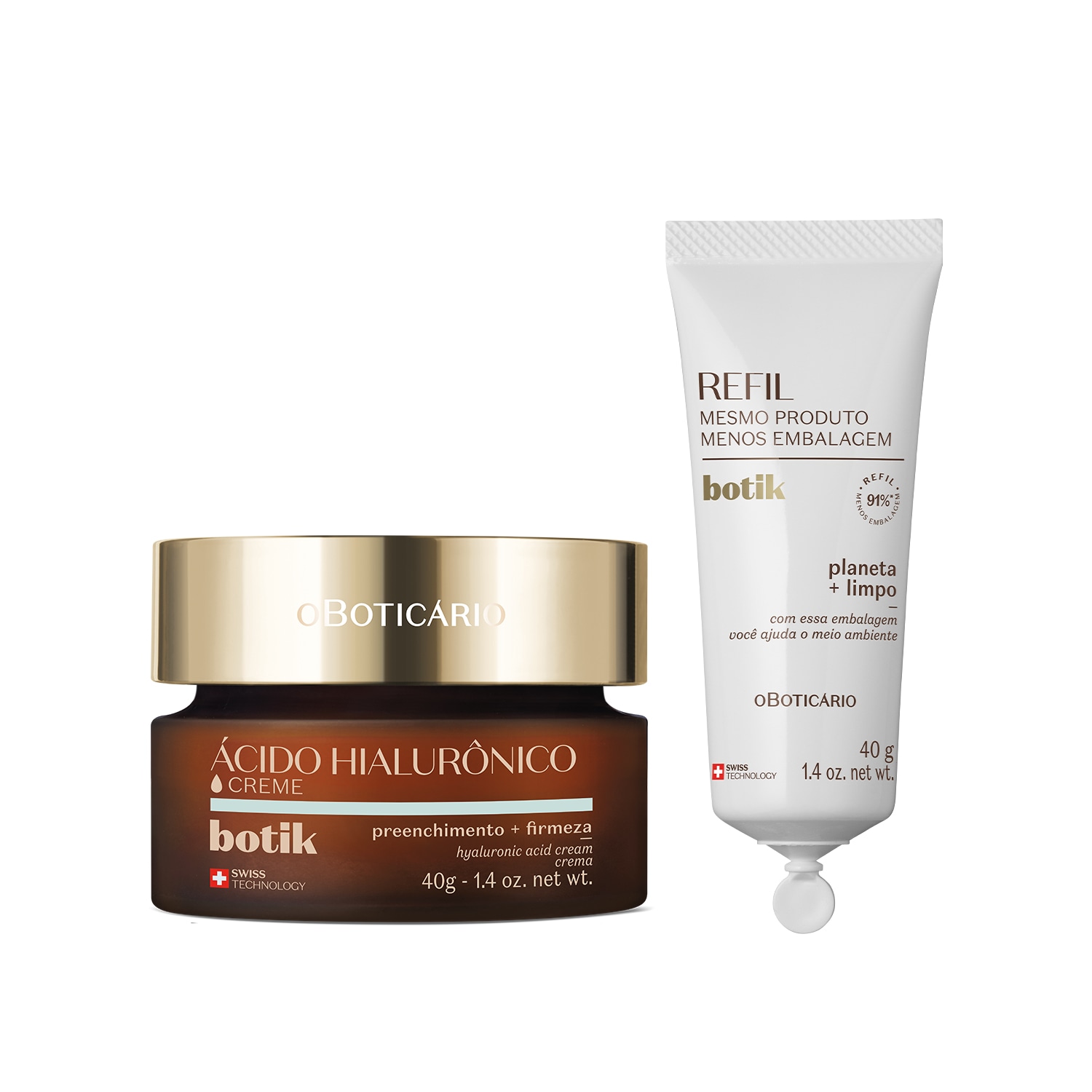 Combo Botik Ácido Hialurônico: Creme Facial Firmador 40g + Refil Gel Creme 40g