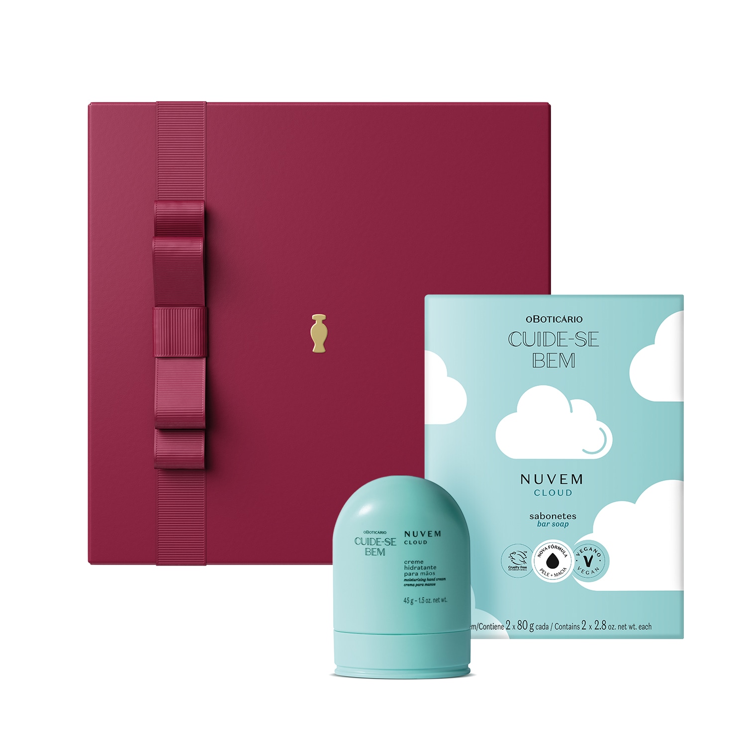 Combo Presente Cuide-se Bem Nuvem: Creme Para as Mãos 45g + Sabonete em Barra 2x80g + Caixa de Presente