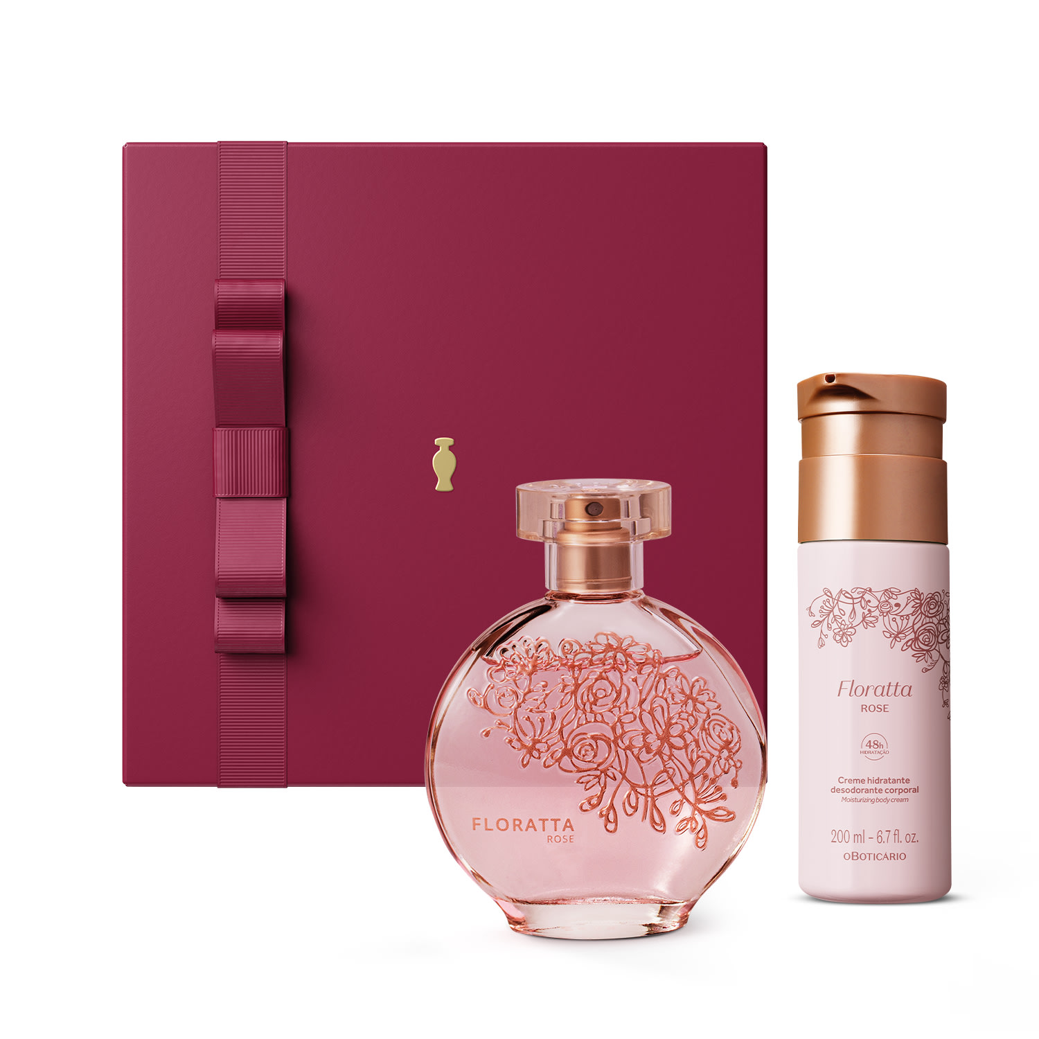 Combo Presente Floratta Rose: Desodorante Colônia 75ml + Creme Corporal 200ml + Caixa de Presente
