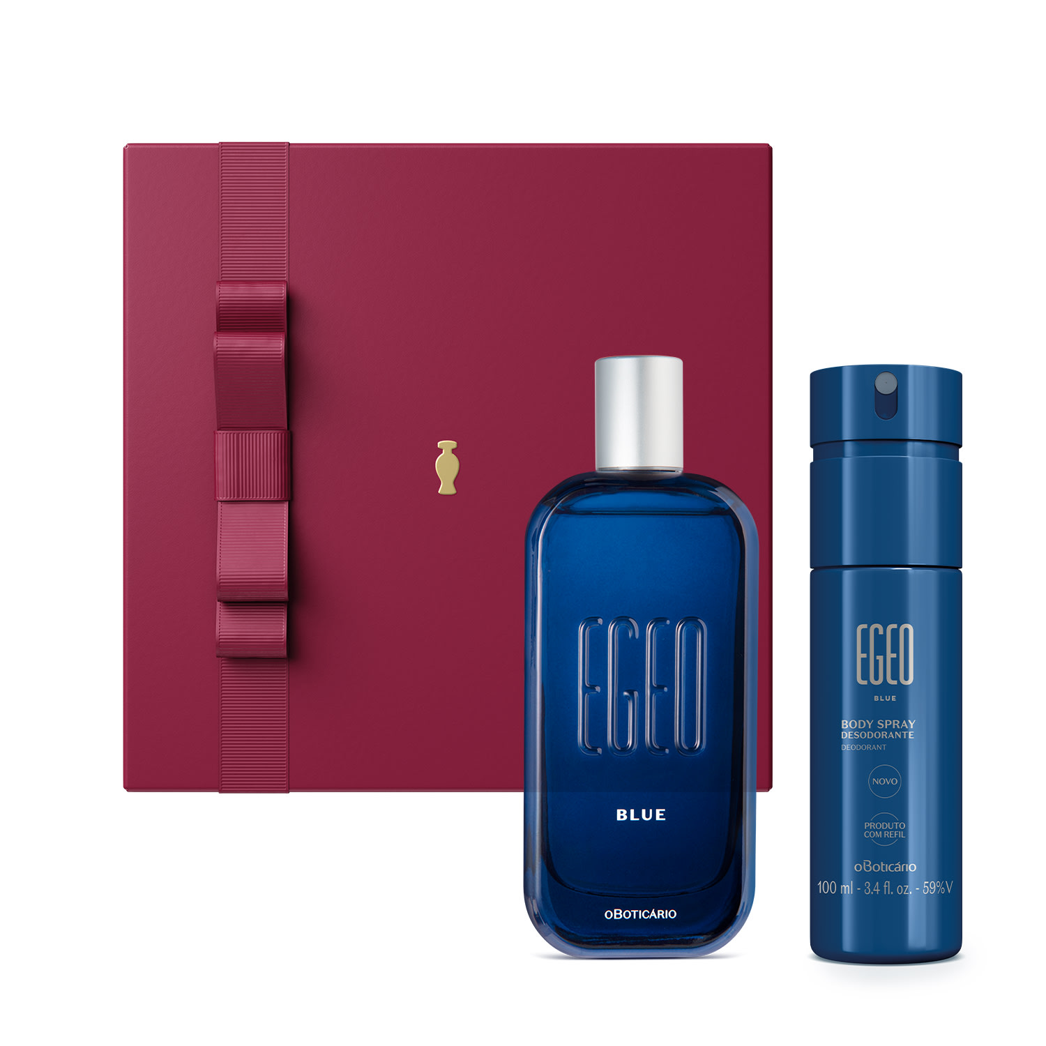 Combo Presente Egeo Blue: Desodorante Colônia 90ml + Body Spray 100ml + Caixa de Presente