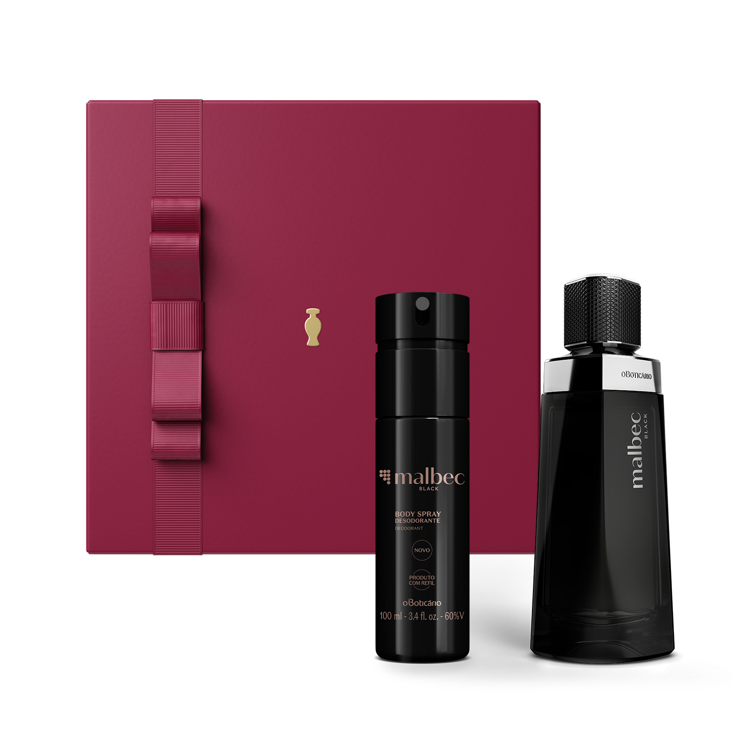 Combo Presente Malbec Black: Desodorante Colônia 100ml + Body Spray 100ml+ Caixa de Presente
