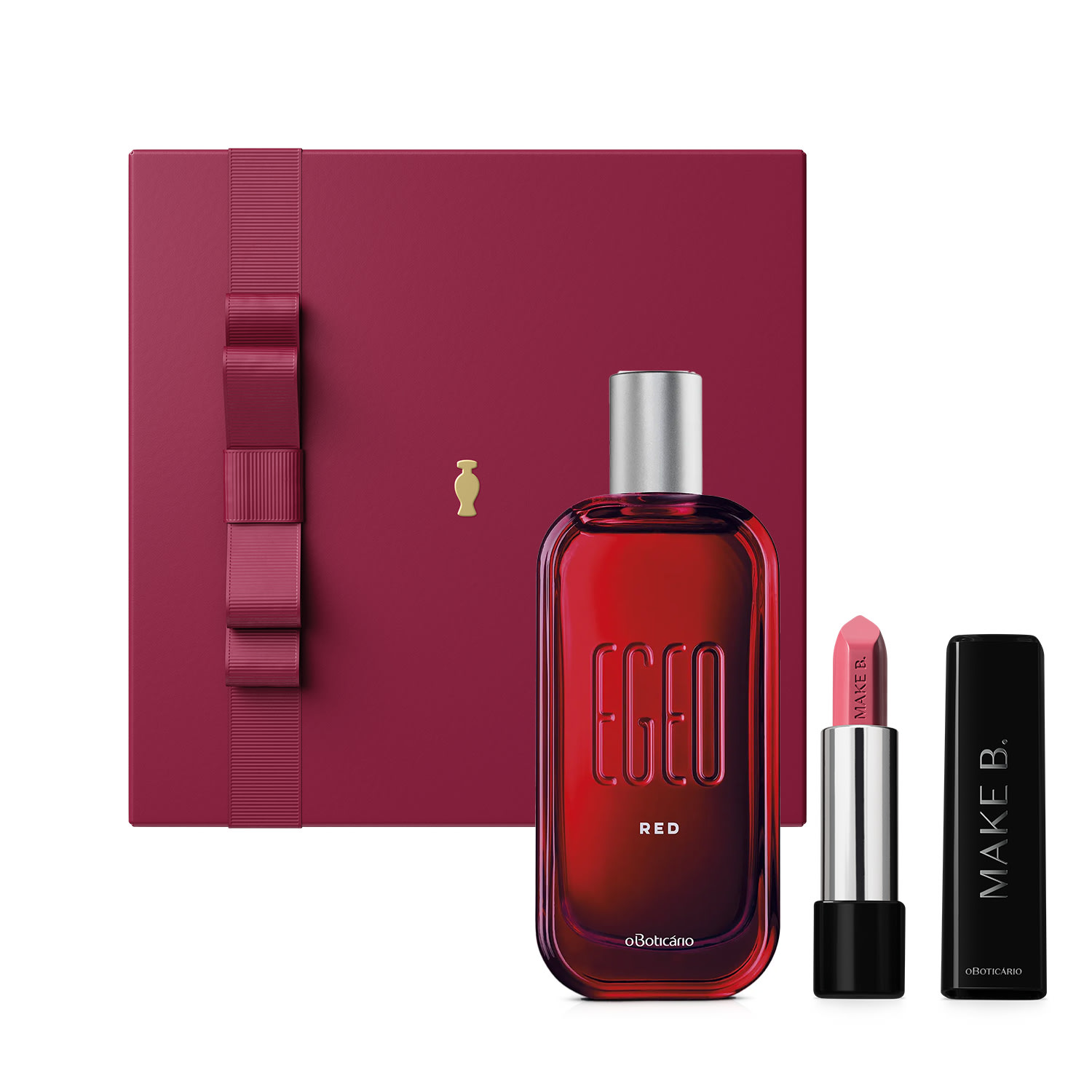 Combo Presente: Desodorante Colõnia Egeo Red 90ml + Batom Rosa Make B. 3,6g + Caixa de Presente