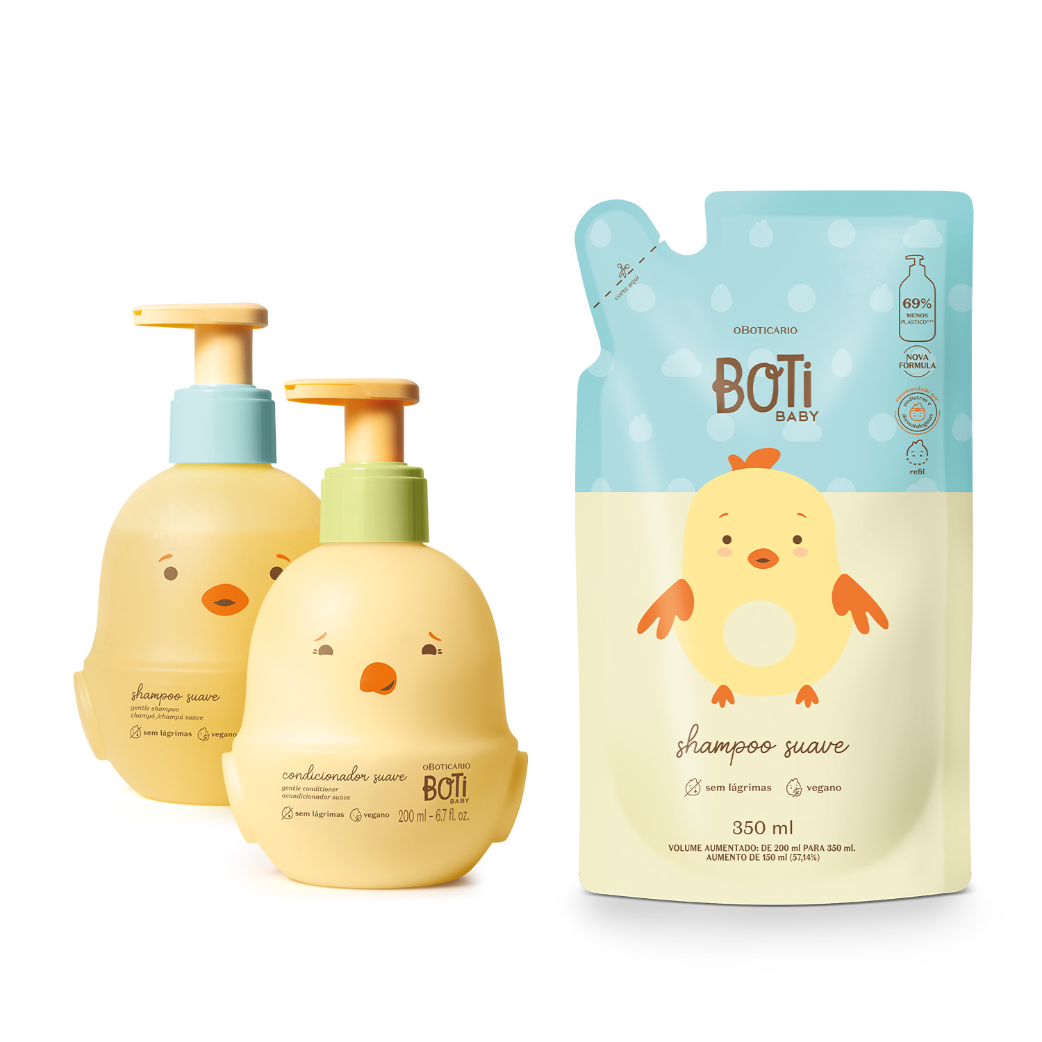 Combo Boti Baby: Shampoo Suave 200ml + Condicionador Suave 200ml + Refil Shampoo 350ml > Combo Boti Baby: Shampoo Suave 200ml + Condicionador Suave 200ml + Refil Shampoo 350ml