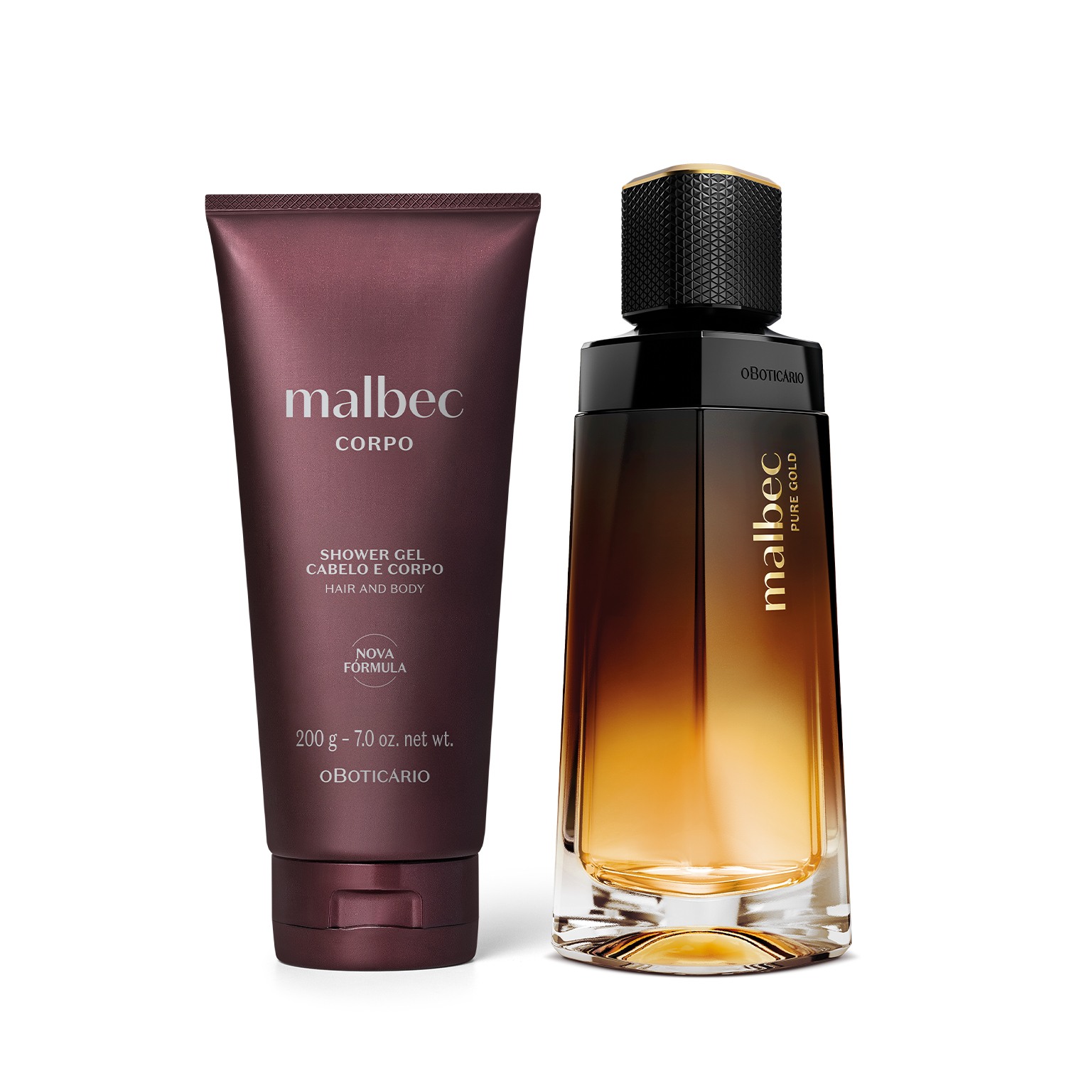 Combo Malbec Pure Gold: Desodorante Colônia 100ml + Shower Gel Corpo e Cabelo 200g
