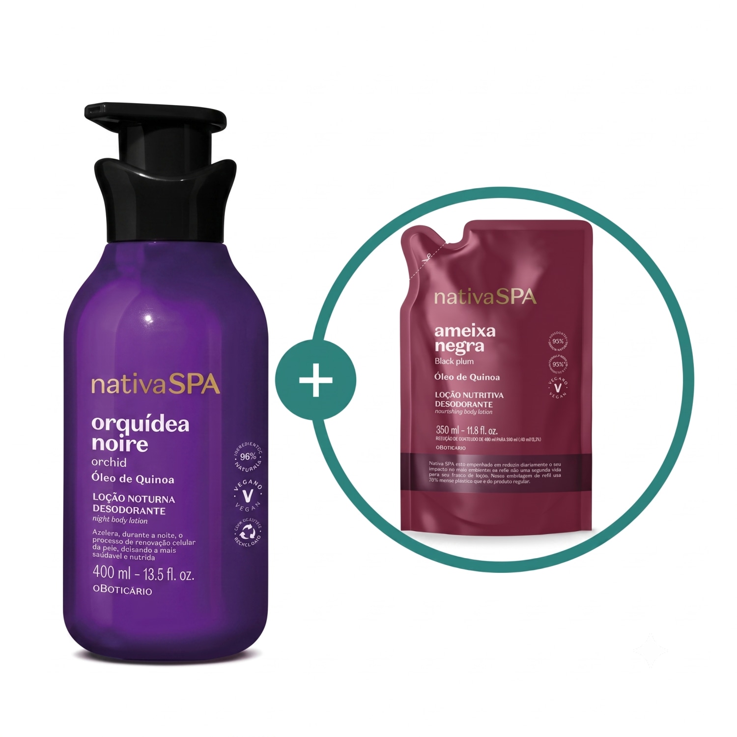 Combo Nativa Spa: Loção Corporal Orquídea Noire 400ml + Refil Ameixa Negra 350ml