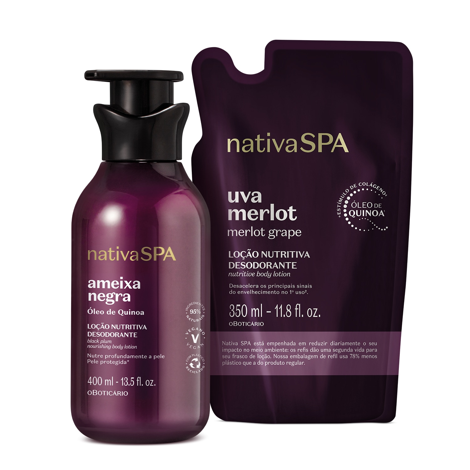 Combo Nativa Spa: Loção Corporal Ameixa Negra 400ml + Refil Uva Merlot 350ml > Combo Nativa Spa: Loção Corporal Ameixa Negra 400ml + Refil Uva Merlot 350ml