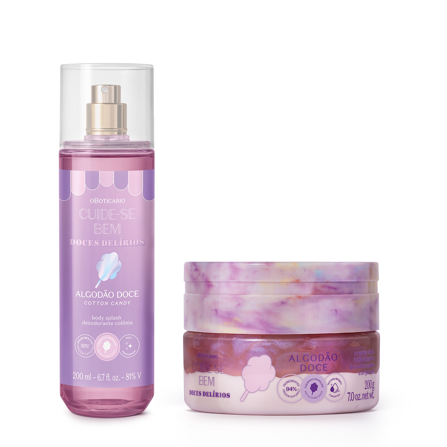 Cuide-se Bem Doces Delírios Algodão Doce: Body Splash 200ml +Creme Duo Desodorante Hidratante 200g