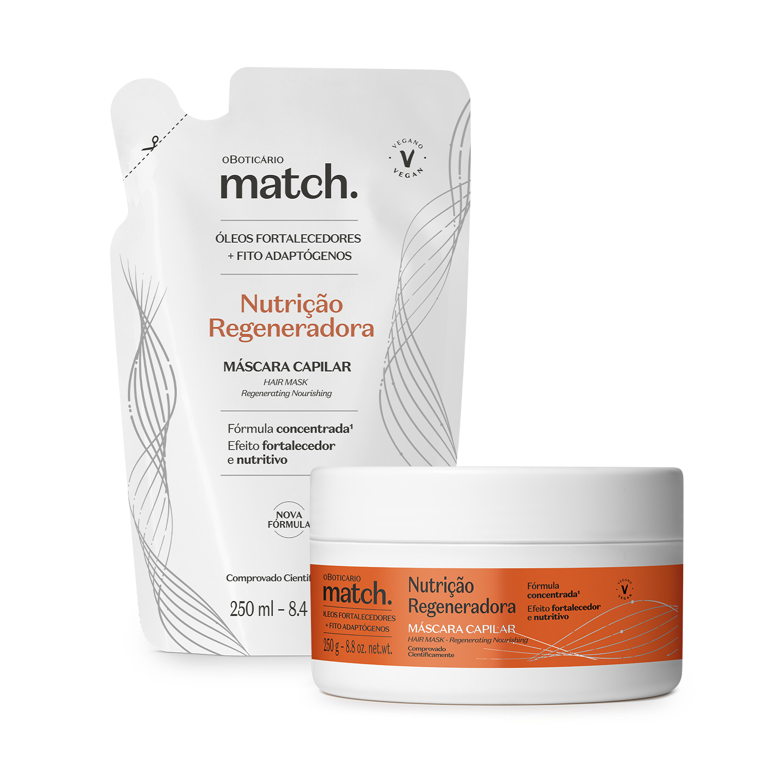 Combo Match Nutrição Regeneradora: Máscara Capilar 250g + Refil 250ml > Combo Match Nutrição Regeneradora: Máscara Capilar 250g + Refil 250ml