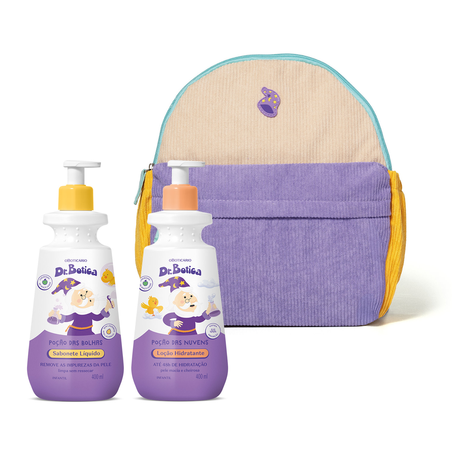 Combo Dr. Botica: Sabonete Líquido Infantil 400ml + Loção Corporal Infantil 400ml + Mochila Infantil > Combo Dr. Botica: Sabonete Líquido Infantil 400ml + Loção Corporal Infantil 400ml + Mochila Infantil