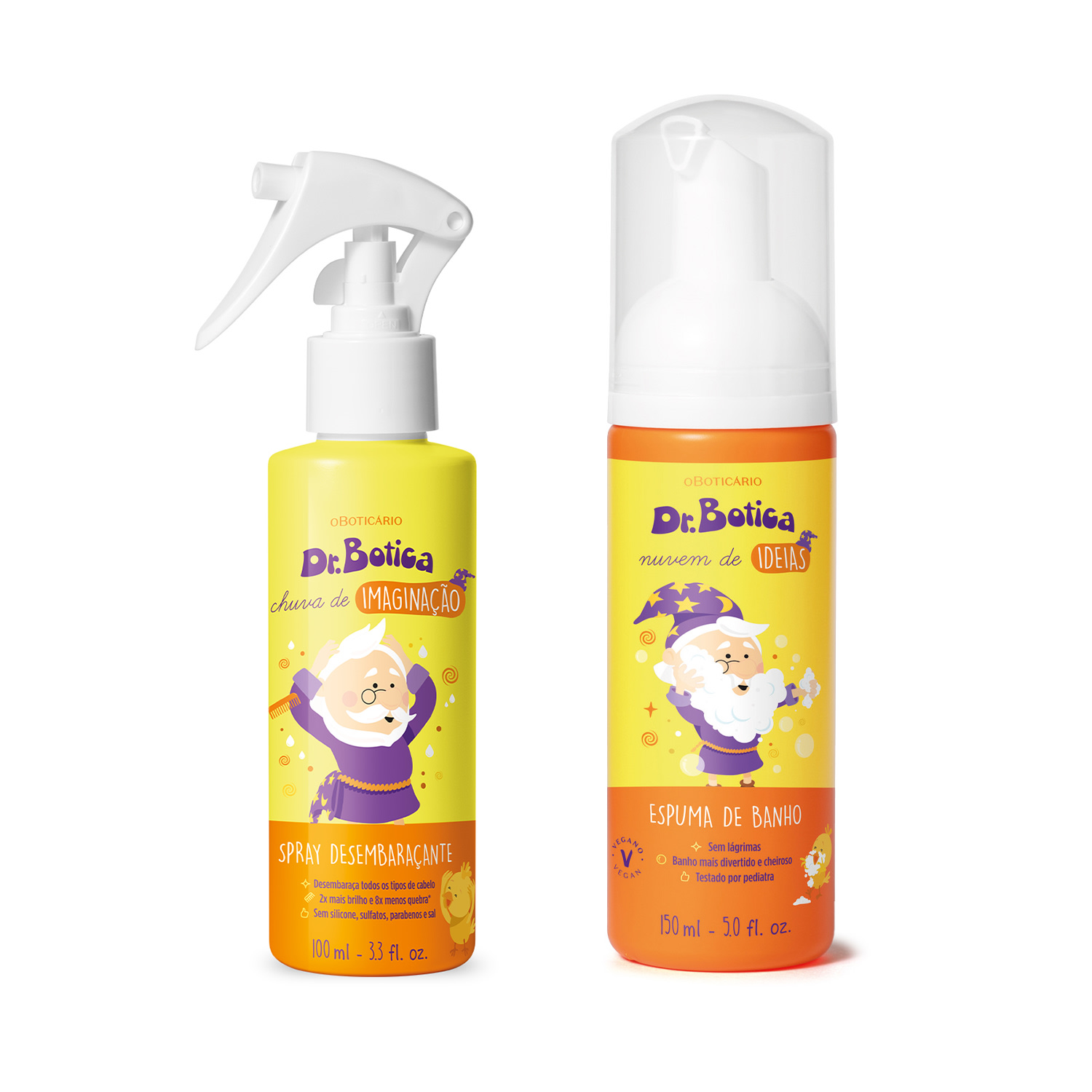 Combo Dr. Botica: Espuma de Banho Corporal Nuvem de Ideias 150ml + Spray Capilar Desembaraçante Chuva de Imaginação 100ml > Combo Dr. Botica: Espuma de Banho Corporal Nuvem de Ideias 150ml + Spray Capilar Desembaraçante Chuva de Imaginação 100ml