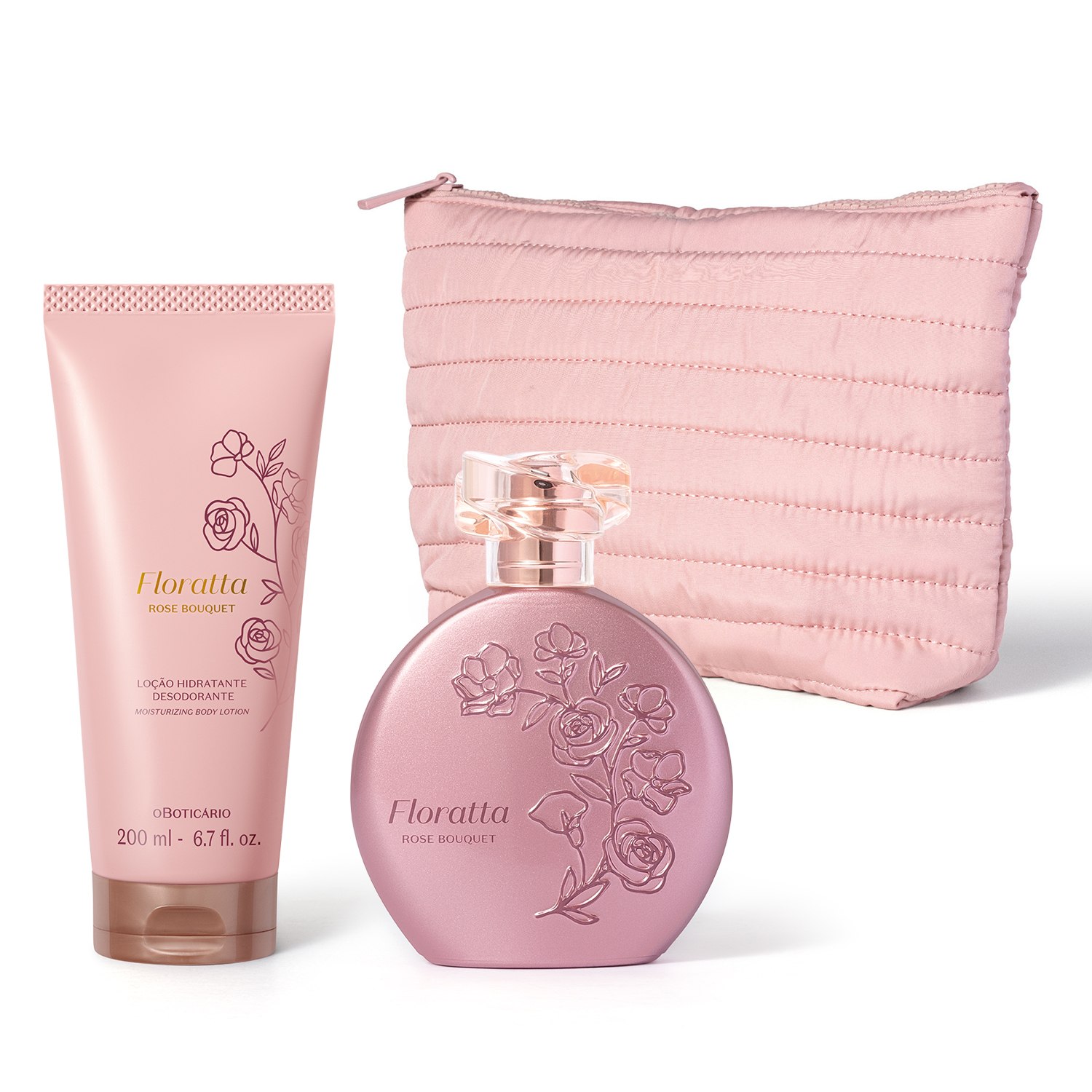 Combo Floratta Rose Bouquet: Desodorante Colônia 75ml + Loção Corporal 200ml + Nécessaire Premium > Combo Floratta Rose Bouquet: Desodorante Colônia 75ml + Loção Corporal 200ml + Nécessaire Premium