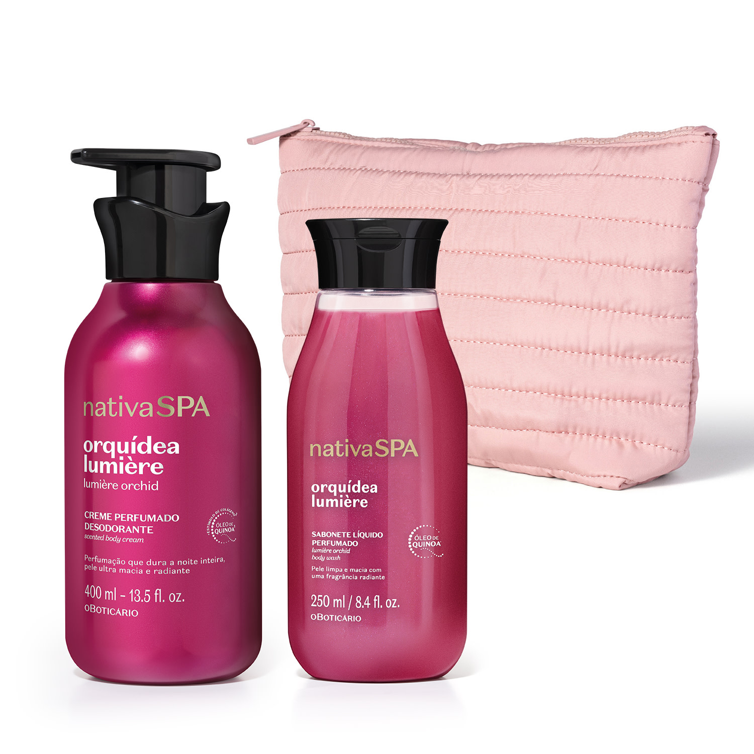 Combo Nativa SPA Orquídea Lumière: Creme Perfumado Desodorante 400ml + Sabonete Líquido Corporal 250ml + Nécessaire Premium > Combo Nativa SPA Orquídea Lumière: Creme Perfumado Desodorante 400ml + Sabonete Líquido Corporal 250ml + Nécessaire Premium