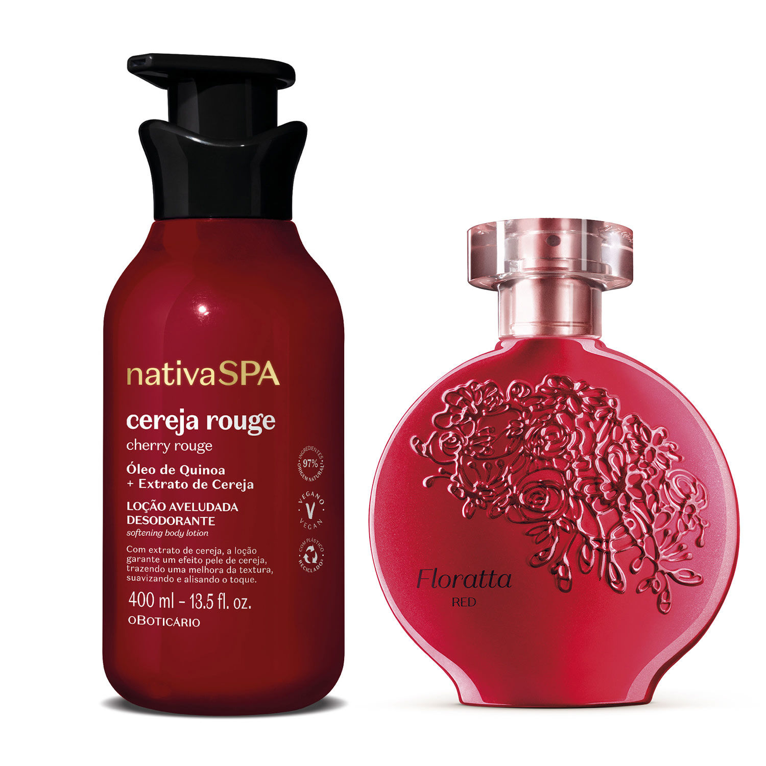 Combo Floratta Red Desodorante Colônia 75ml + Loção Corporal Nativa Spa Cereja Rouge 400ml > Combo Floratta Red Desodorante Colônia 75ml + Loção Corporal Nativa Spa Cereja Rouge 400ml